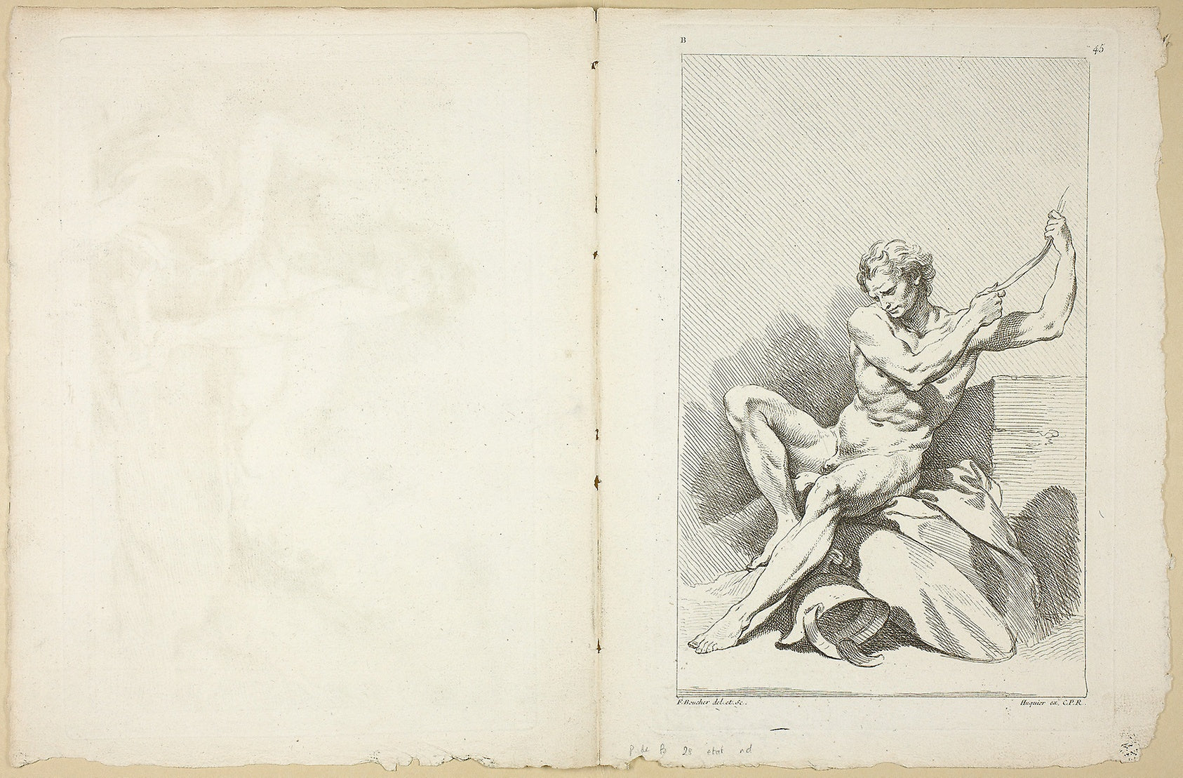 Academic Nude (recto and verso), from Seconde Livre de Figures d’Academies gravées en Partie par les Professeurs de l’ Académie Royale: François Boucher (French, 1703-1770),16x12"(A3) Poster