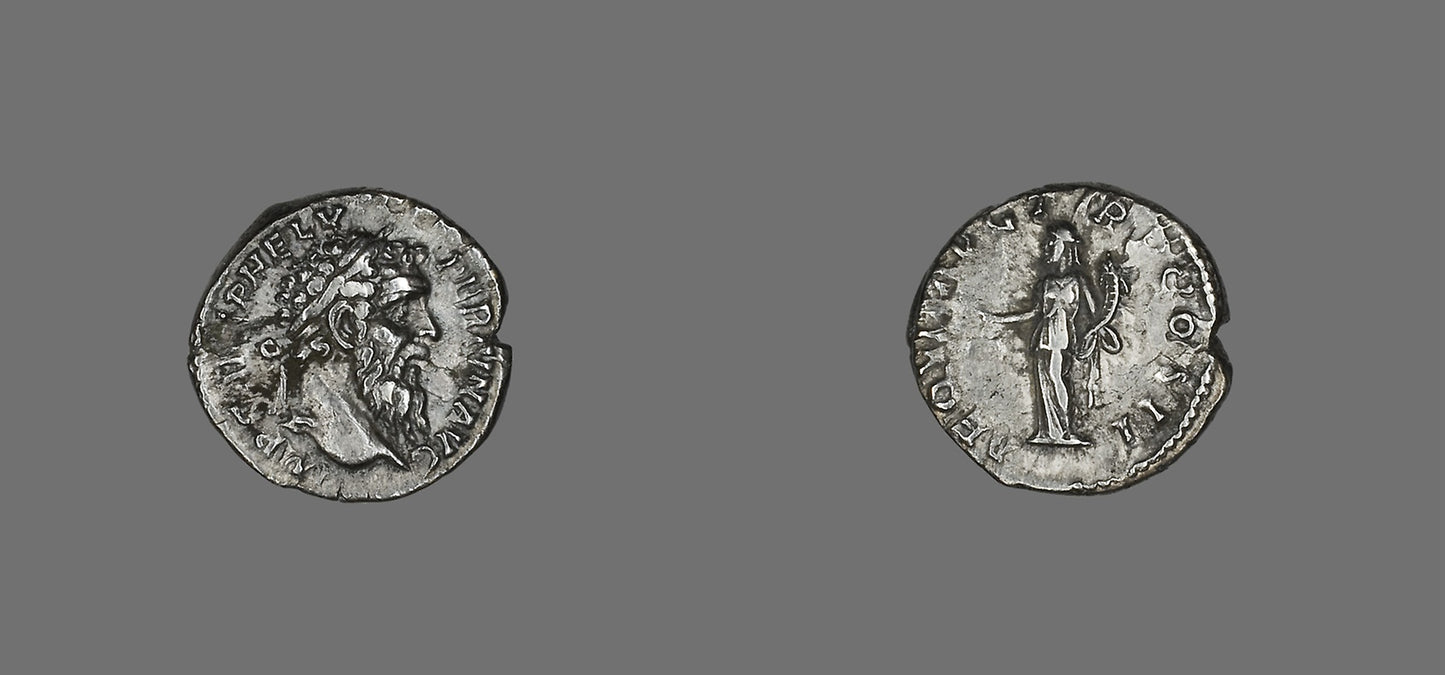Denarius (Coin) Portraying Emperor Pertinax -  Roman,  Poster Print Wall Art