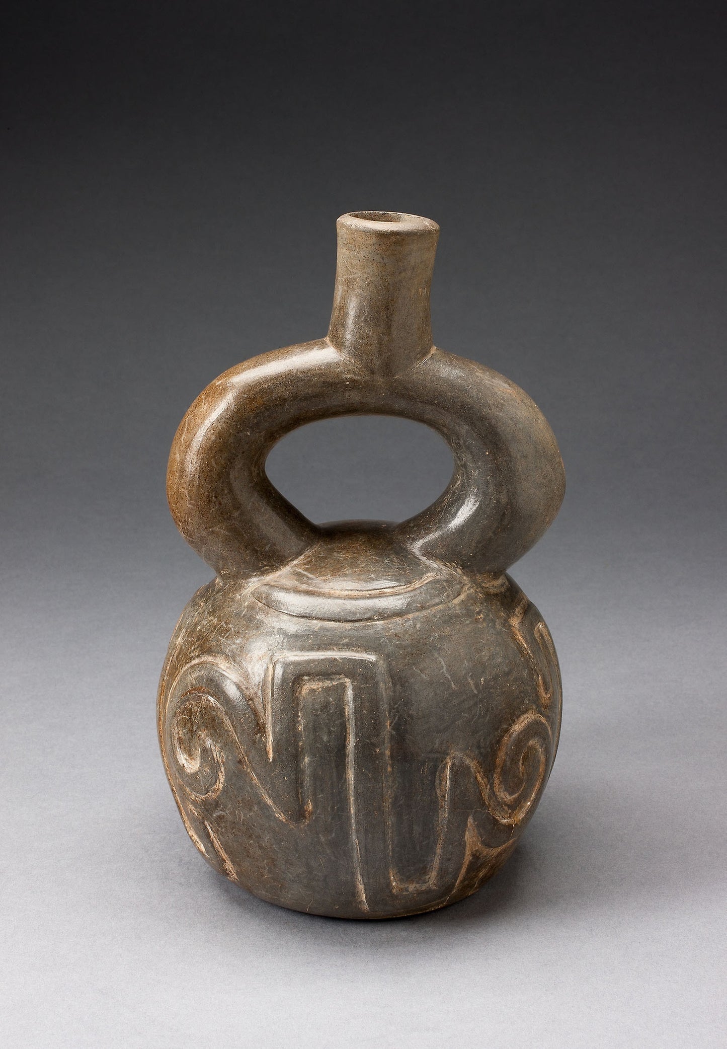 Stirrup Spout Vessel with Raised Geometric Scroll Motif -  Chavín,  Poster Print Wall Art