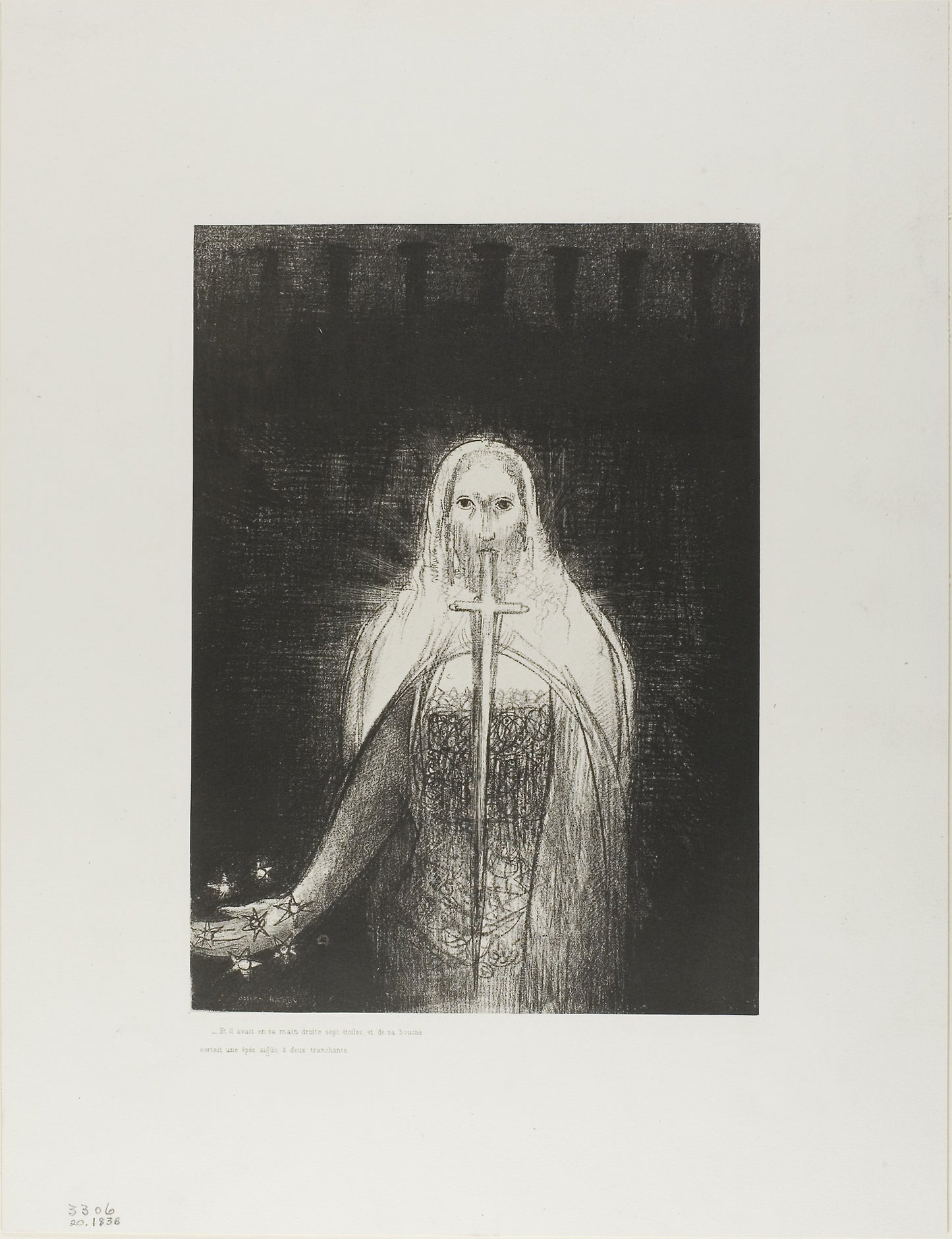 And He Had in His Right Hand Seven Stars; and Out of His Mouth Went a Sharp Two-Edged Sword, plate 1 of 12 -  Odilon Redon,  Poster Print Wall Art