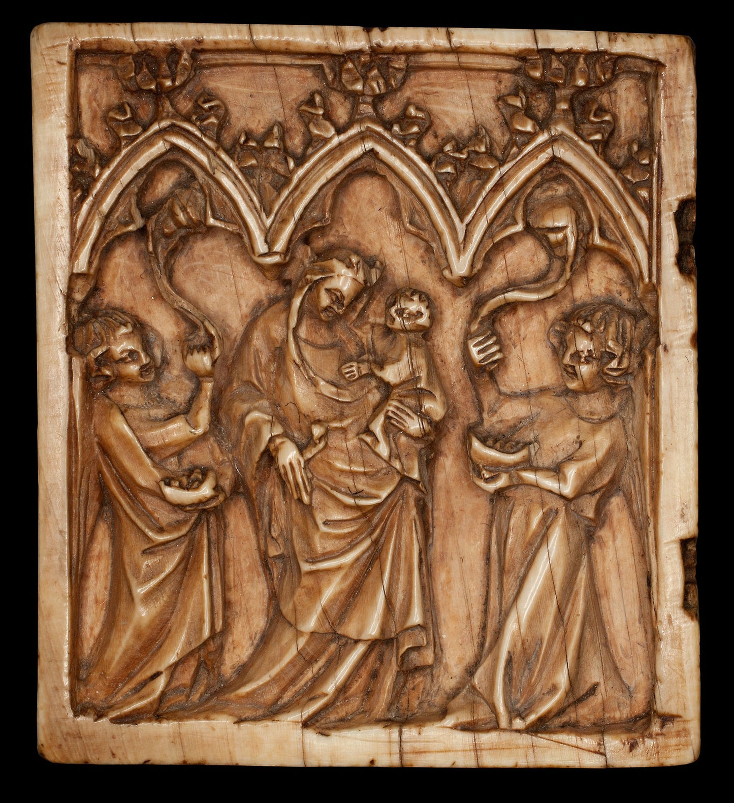 Diptych Panel with Virgin and Child and Two Angels -  French, Île-de-France,  Poster Print Wall Art