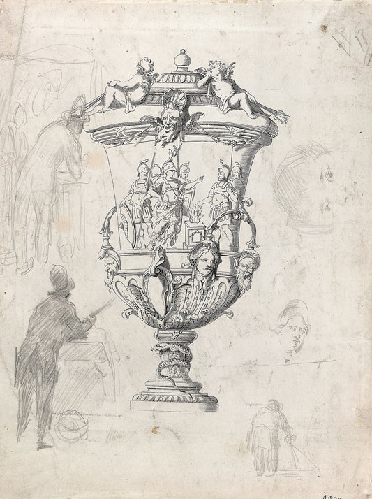 Figure Studies Around an Engraving of an Ornamental Vase: Paul Cézanne,16x12"(A3) Poster