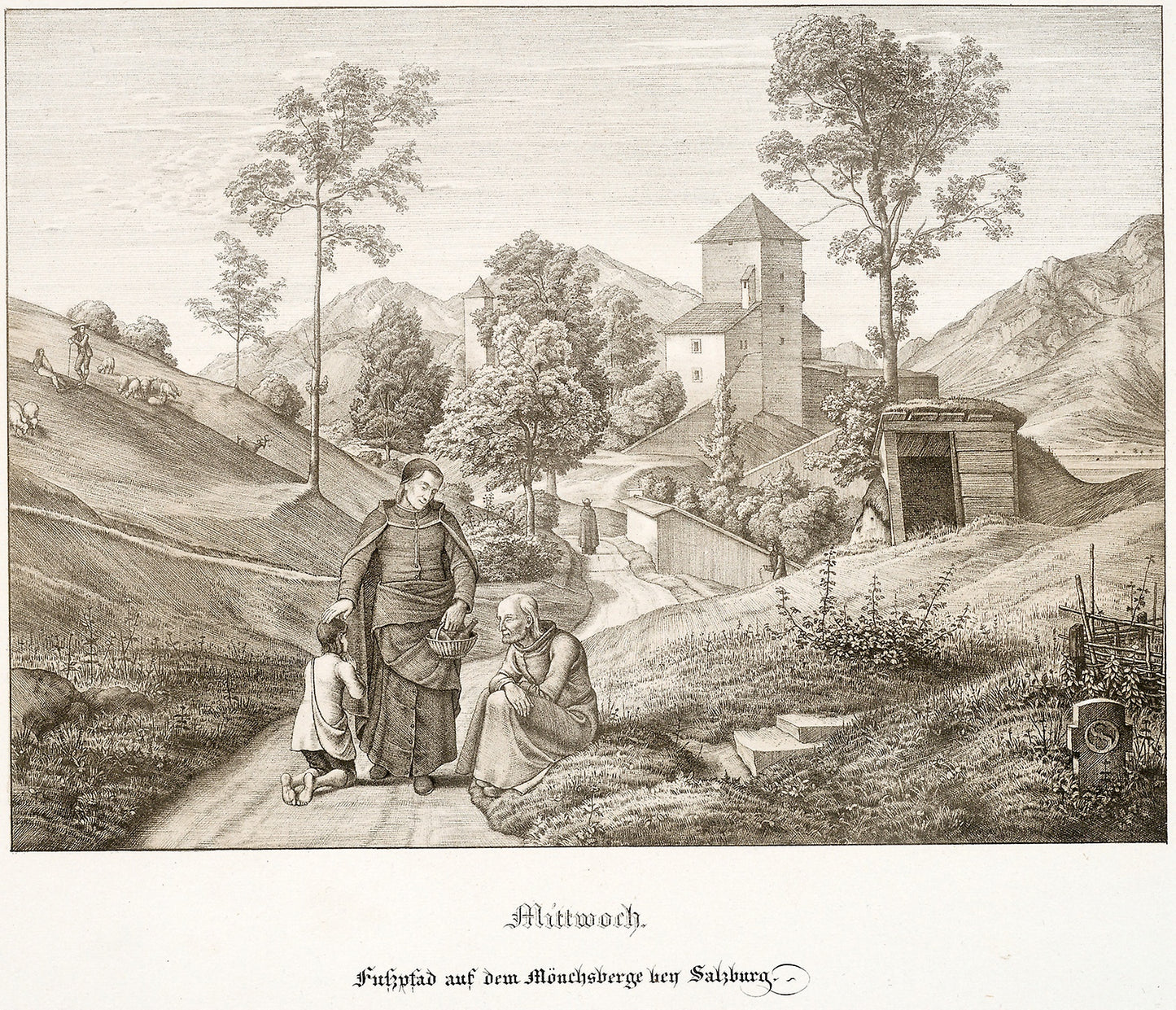 Wednesday -  Footpath on the Mönchsberg Near Salzburg -  Ferdinand Olivier,  Poster Print Wall Art