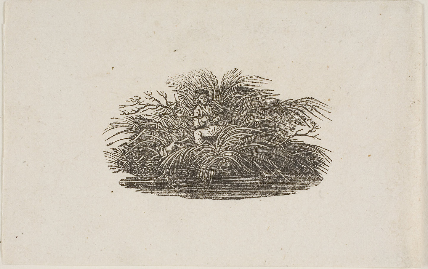 Tailpiece -  Man in Bush -  Thomas Bewick,  Poster Print Wall Art