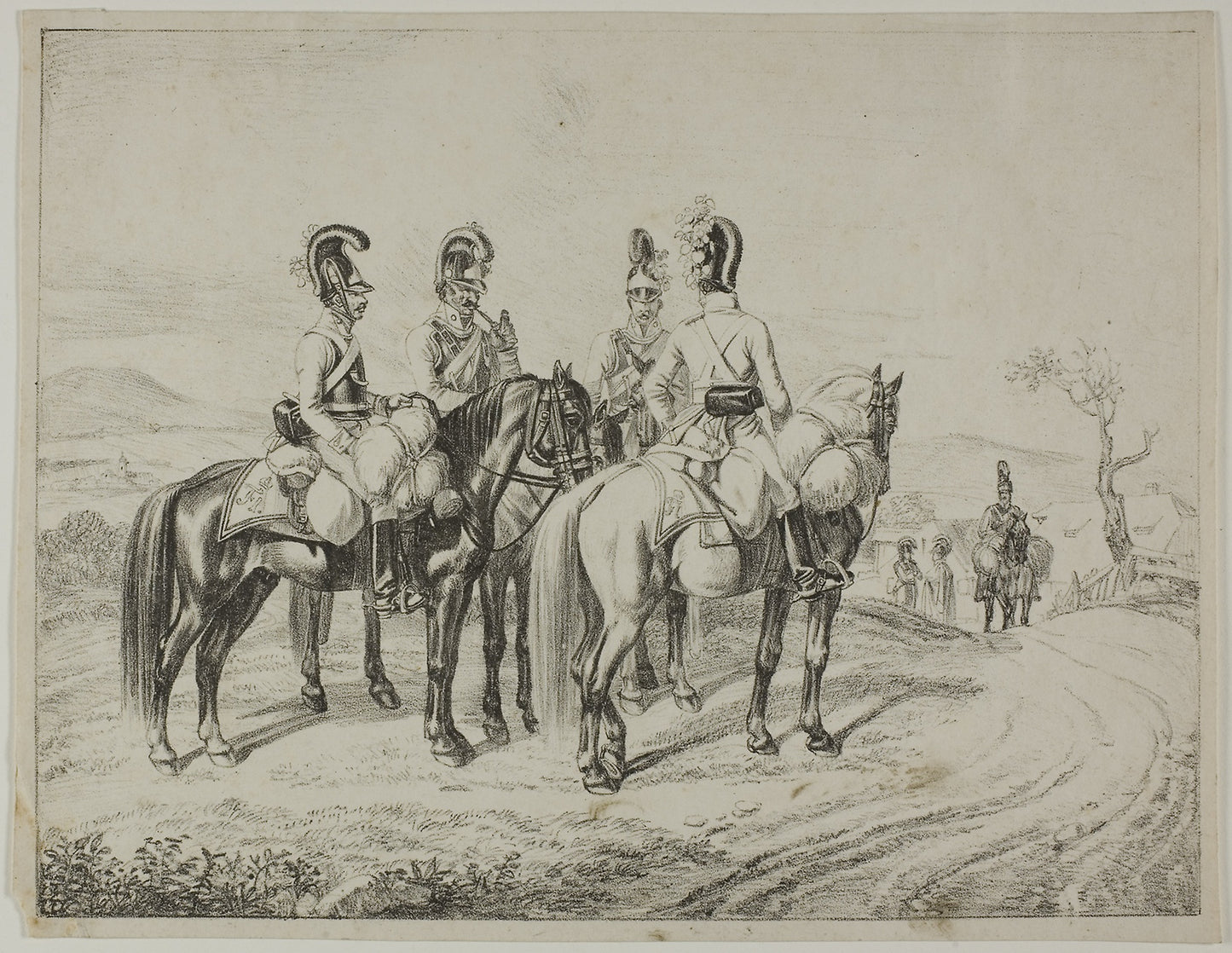 Four Cuirassiers on an Incline -  Johann Christoph Erhard,  Poster Print Wall Art