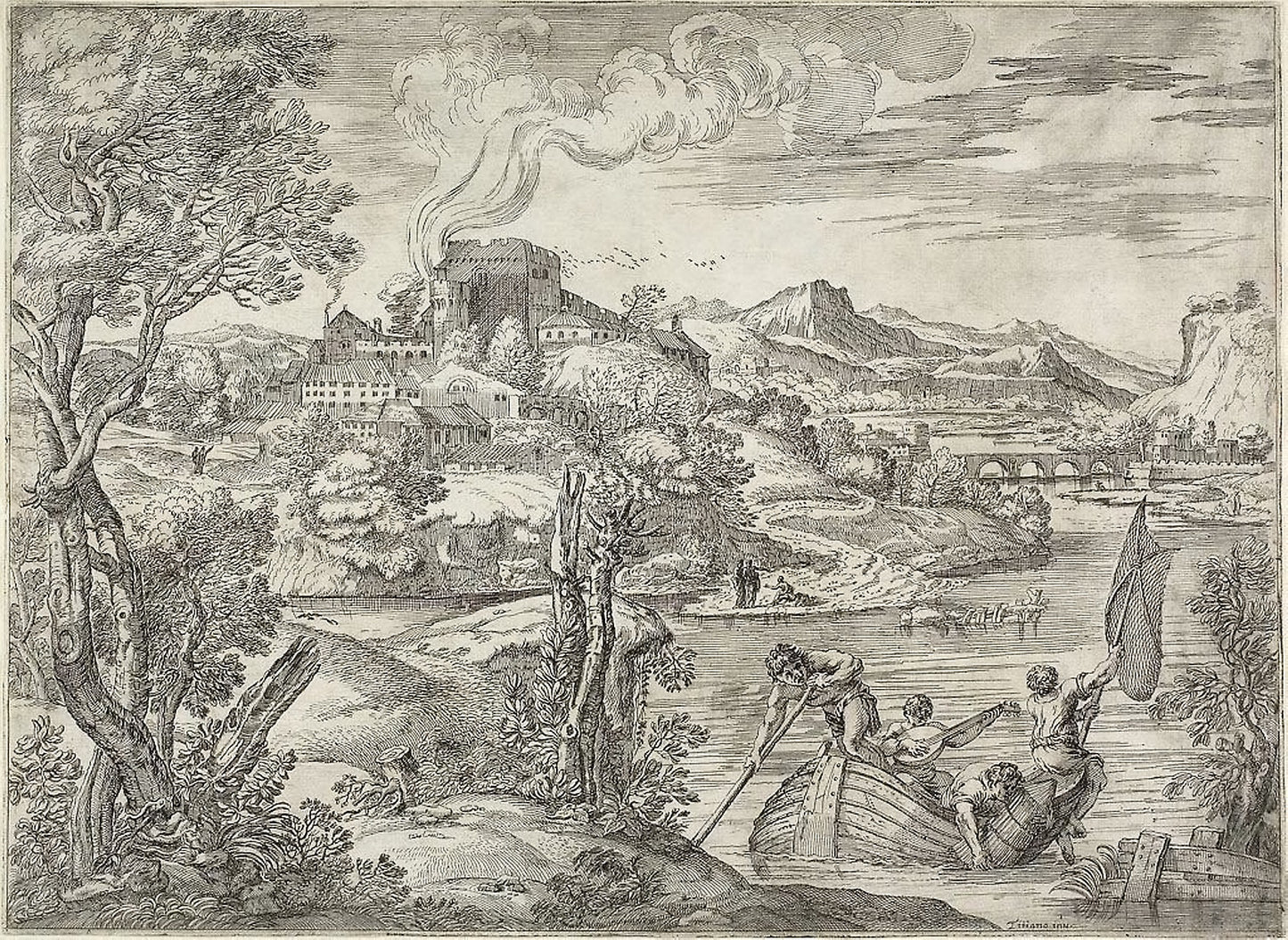 Landscape with a Luteplayer -  Unknown artist,  Poster Print Wall Art