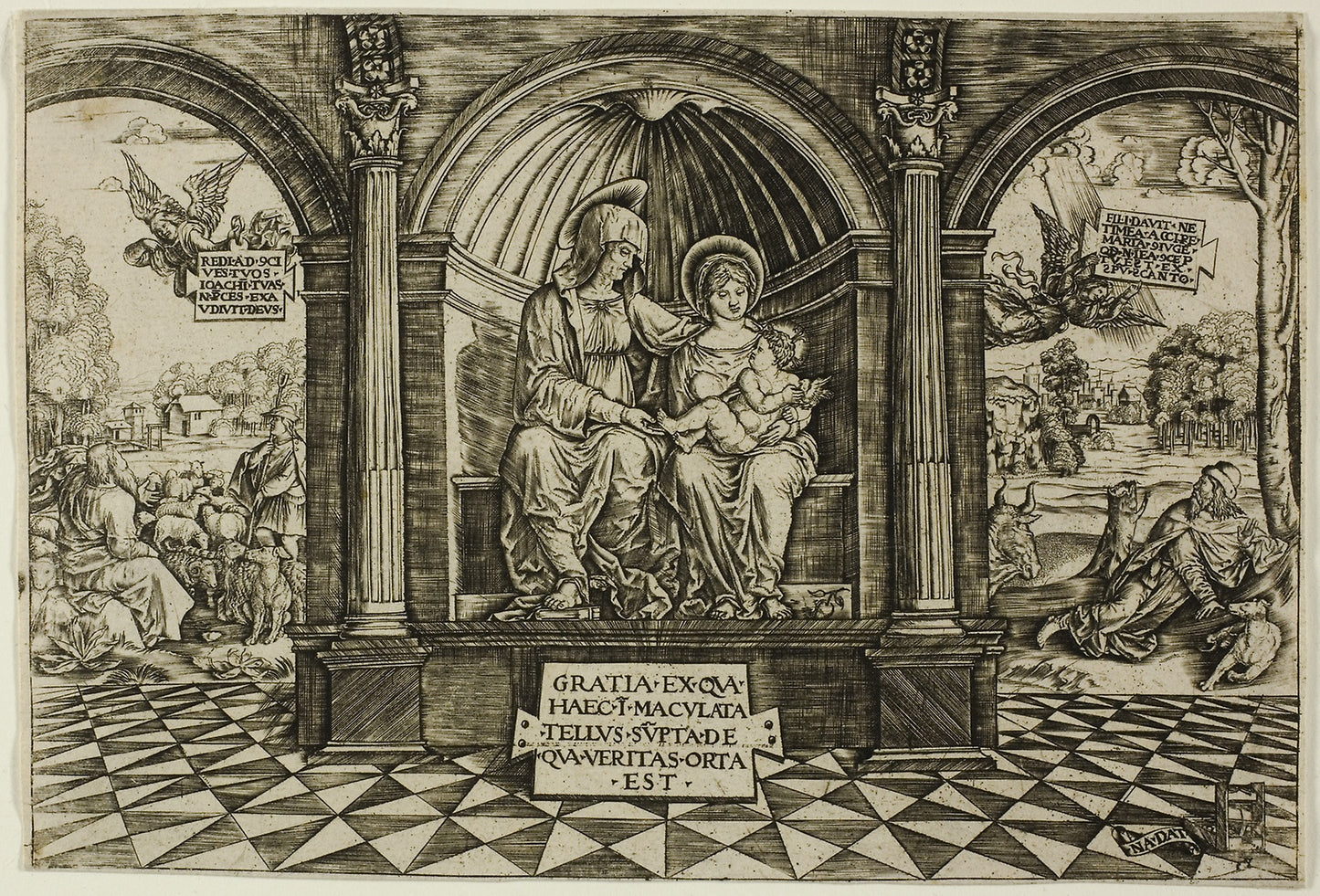 The Virgin and Child Enthroned with Saint Anne -  Master NA. DAT with the Mousetrap,  Poster Print Wall Art