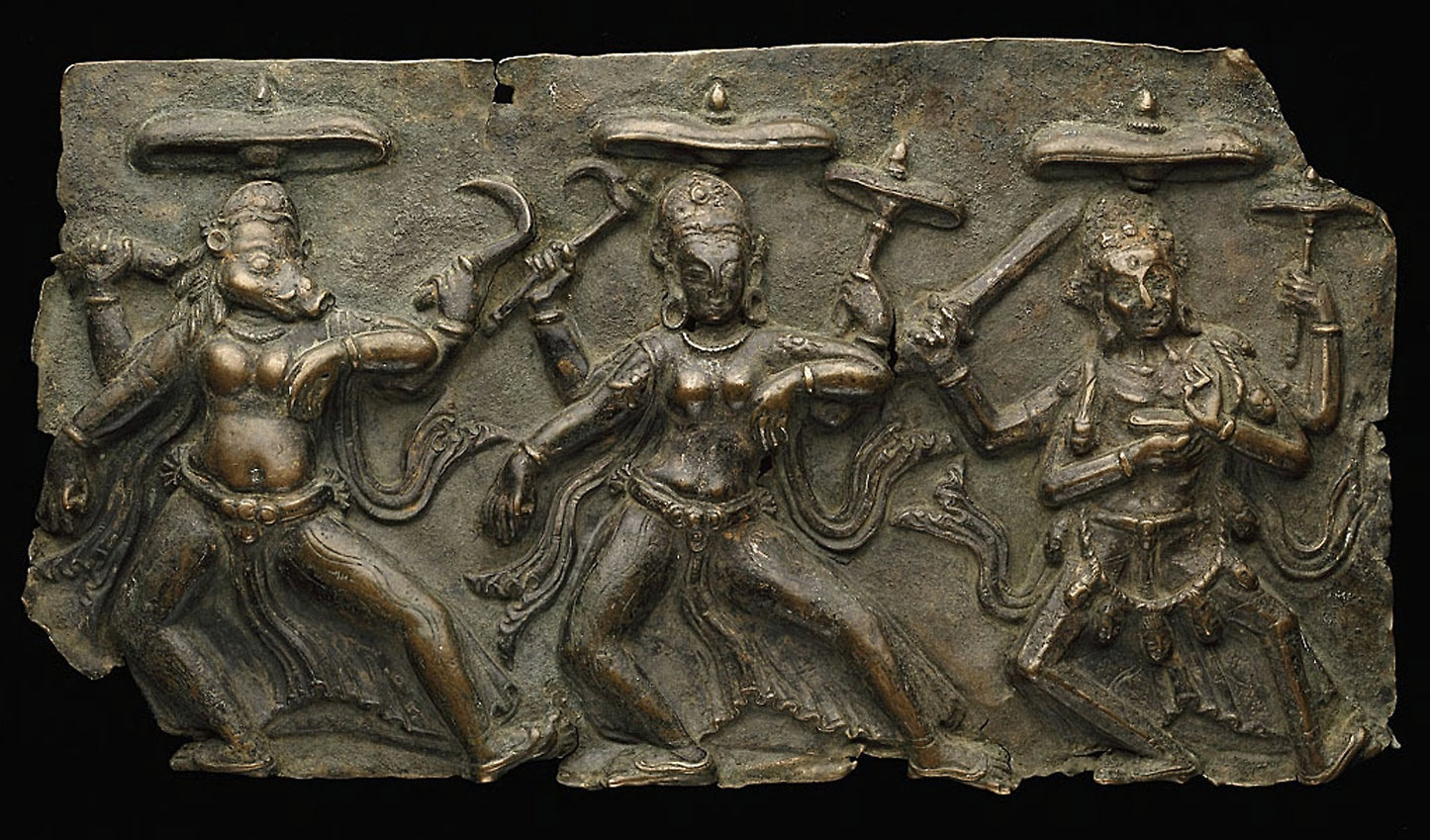 Fragment of Mother Goddesses (Matrika) Panel with Varahi, Kaumari, and Chamunda -  Nepal,  Poster Print Wall Art