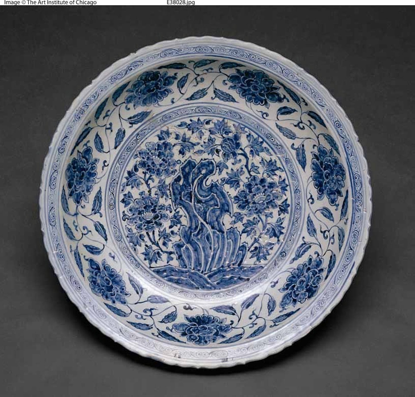 Large Foliate Dish with Garden Rock and Plants: China,16x12"(A3) Poster