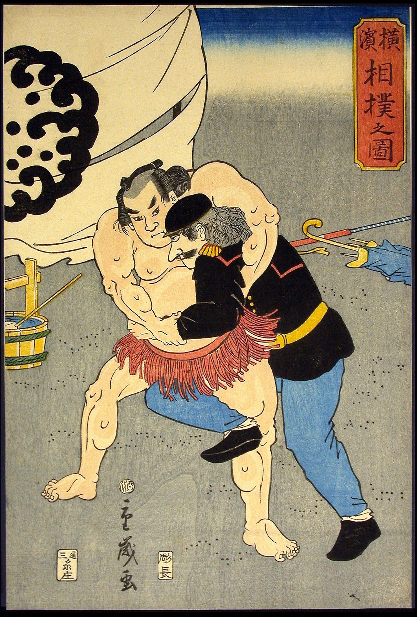 Picture of a Sumo Wrestling Match in Yokohama (Yokohama sumo no zu) -  Shigetoshi,  Poster Print Wall Art