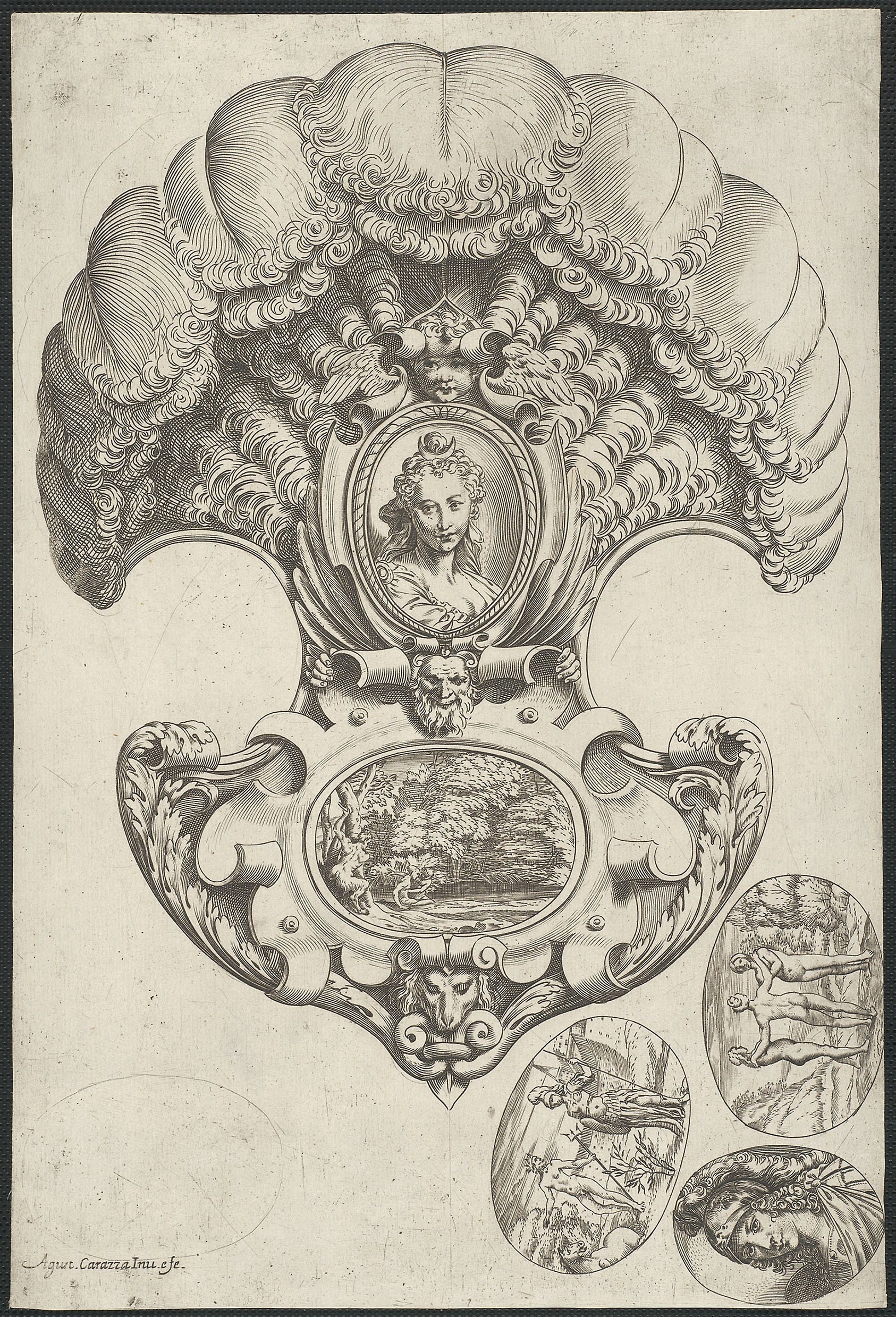 A Headpiece in the Form of a Fan: Agostino Carracci,16x12"(A3) Poster