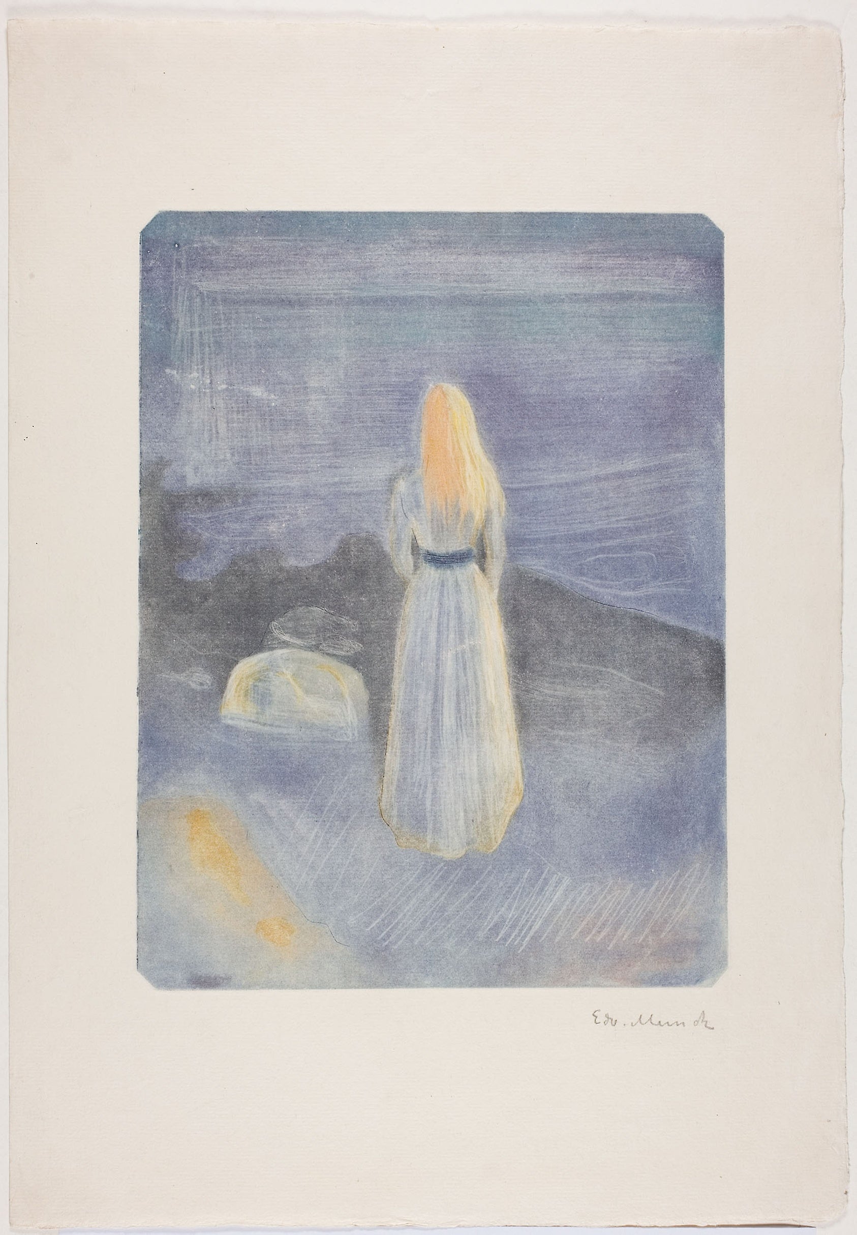 Young Woman on the Beach: Edvard Munch,16x12"(A3) Poster