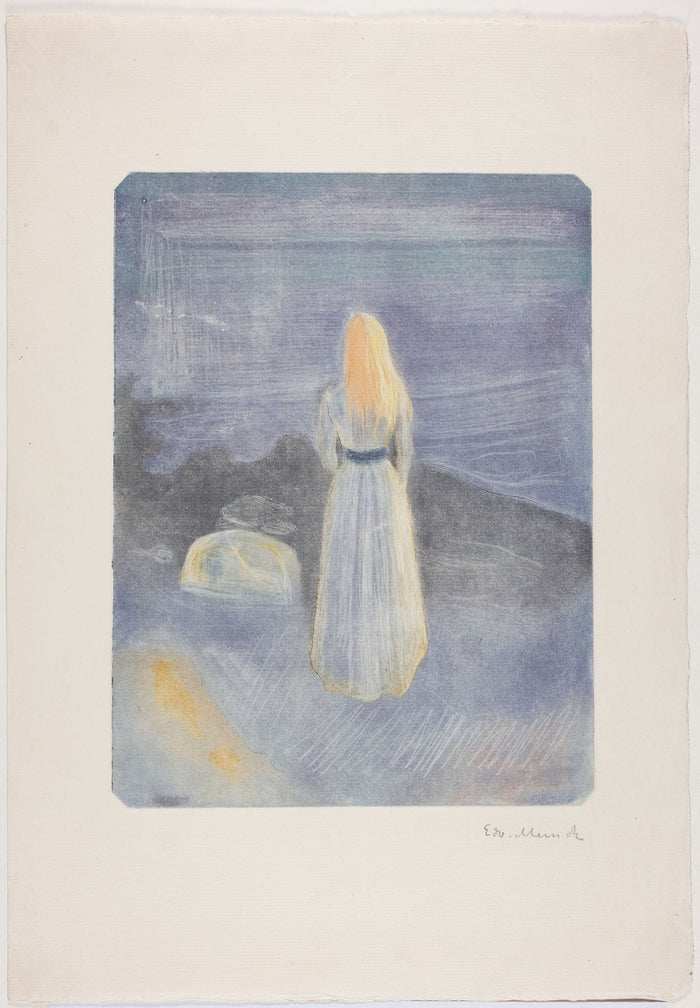 Young Woman on the Beach: Edvard Munch,16x12