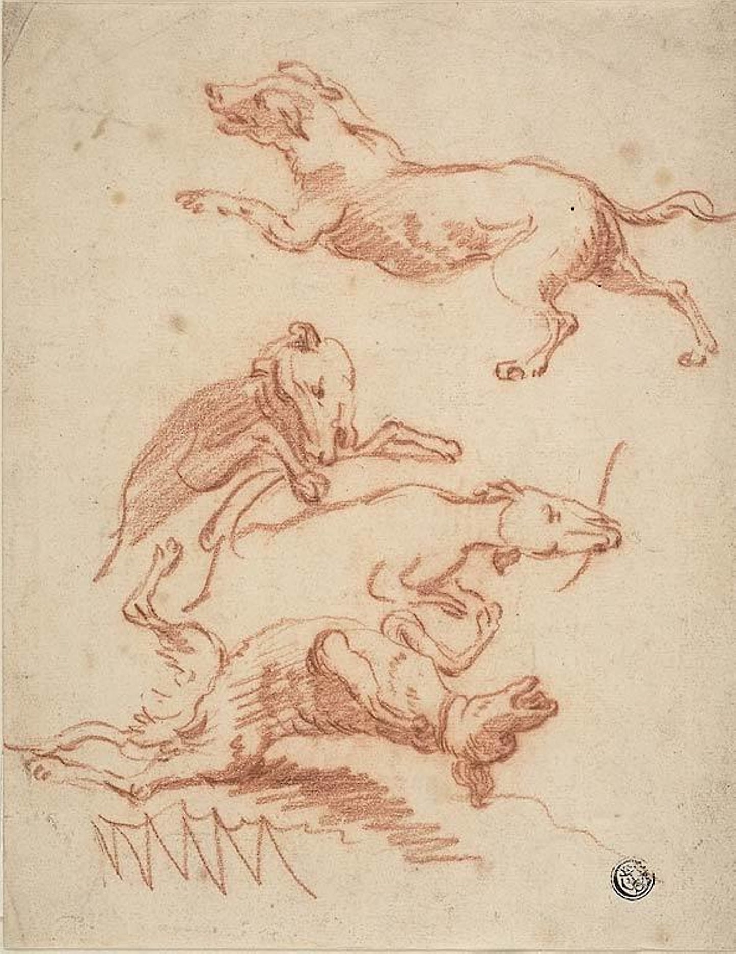 Sketches of Romping Dogs: Probably Abraham Hondius (Dutch, c. 1625-1695), Poster Print Wall Art