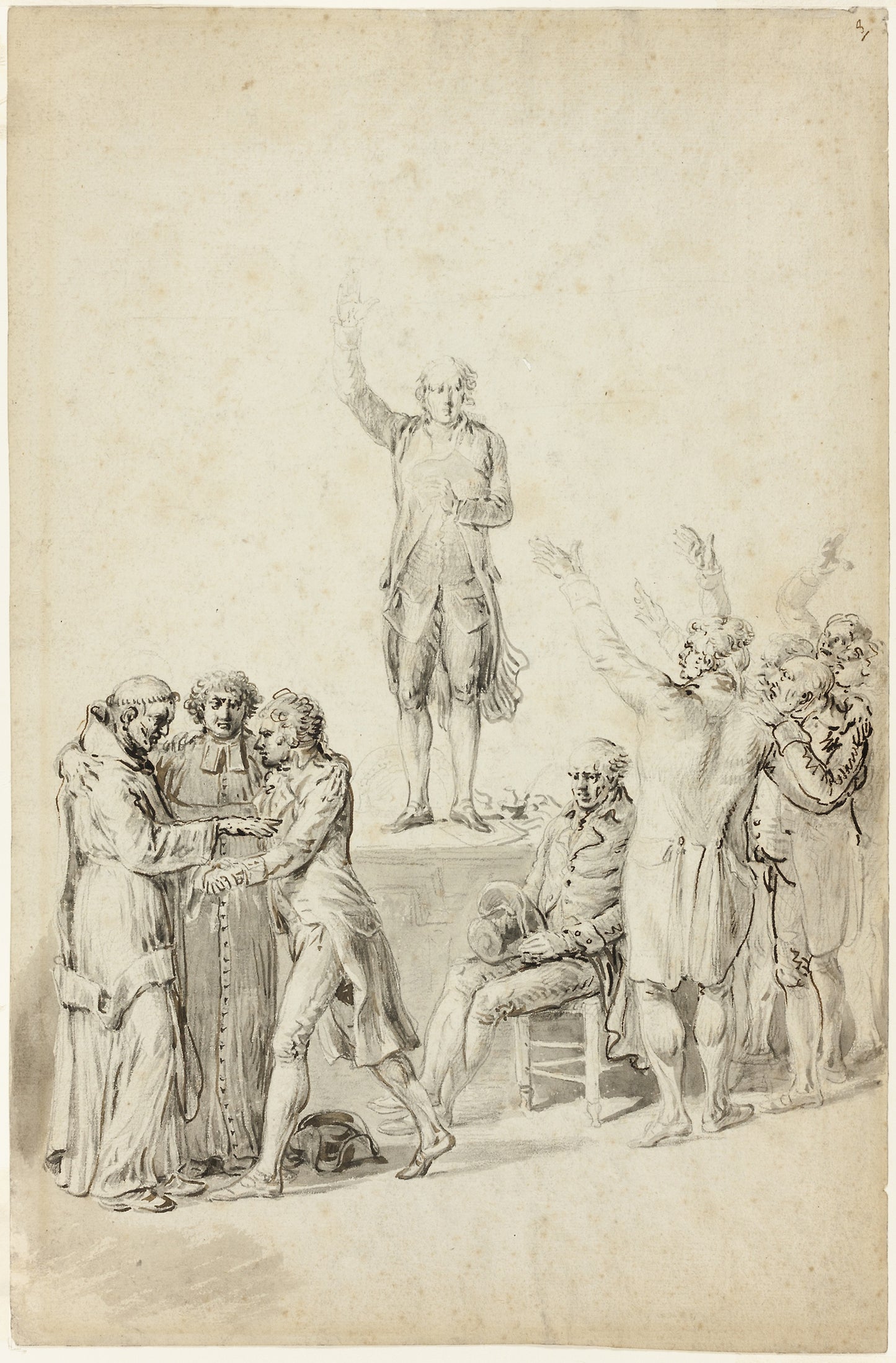 Study for The Oath of the Tennis Court -  Bailly Standing on the Desk, Asking for a Vote -  Jean-Pierre Norblin de la Gourdaine,  Poster Print Wall Art
