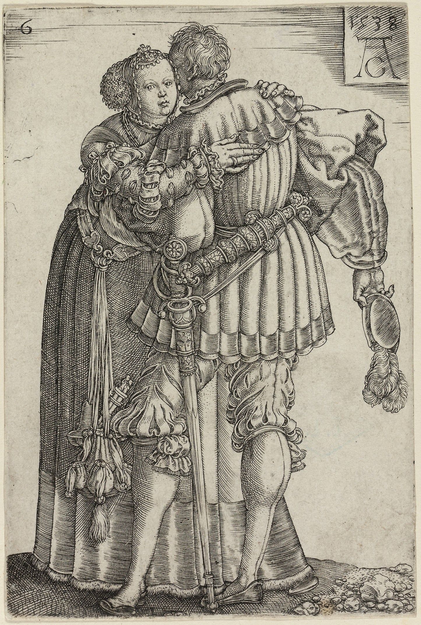 Couple Embracing, plate six from The Large Wedding-Dancers -  Heinrich Aldegrever,  Poster Print Wall Art