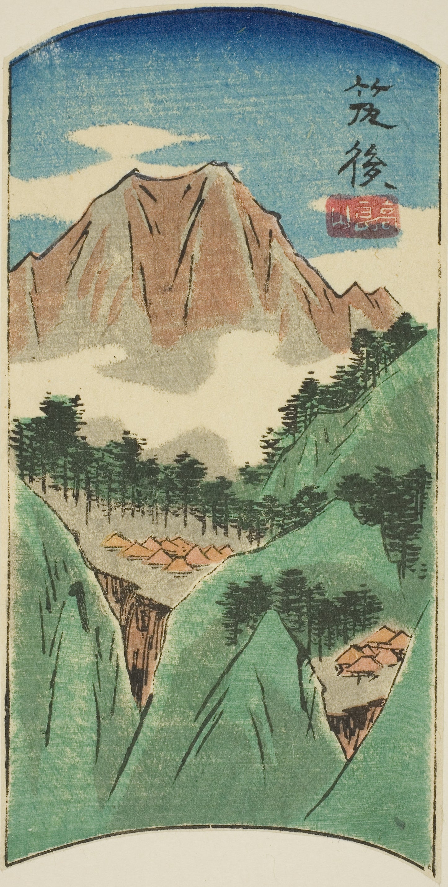 Chikugo, section of sheet no. 17 from the series "Cutout Pictures of the Provinces (Kunizukushi harimaze zue)" -  Utagawa Hiroshige ?? ??,  Poster Print Wall Art