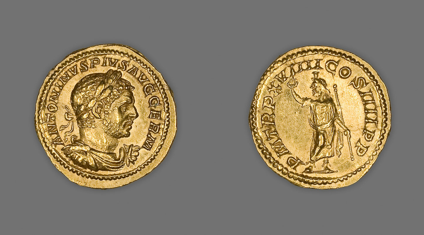 Aureus (Coin) Portraying Emperor Caracalla -  Roman, minted in Rome,  Poster Print Wall Art