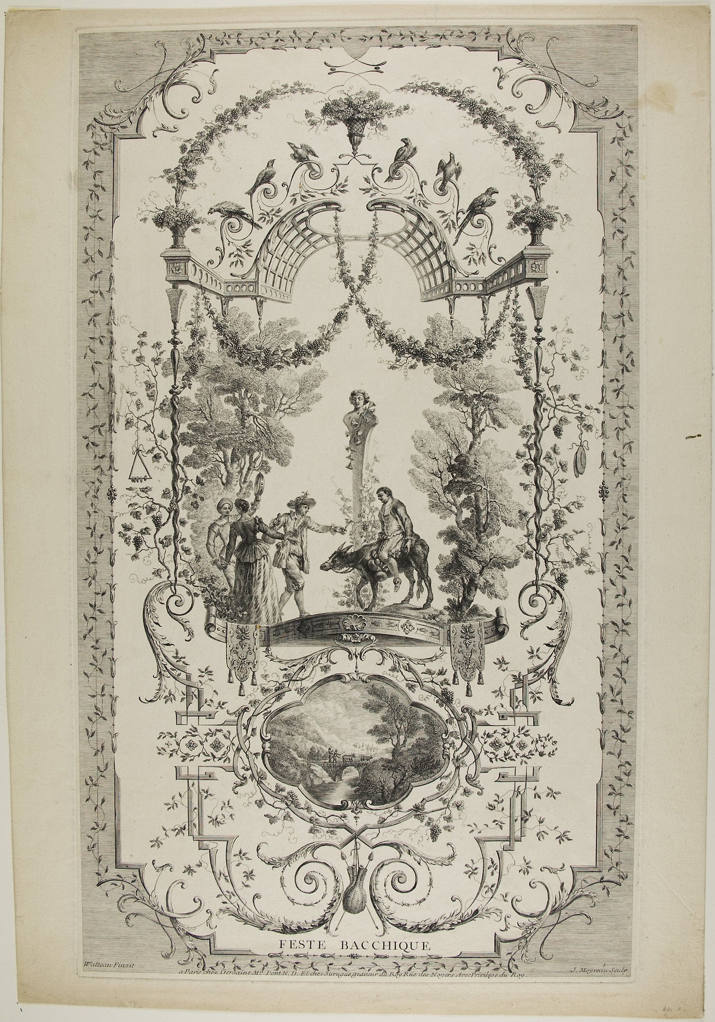 Frontispiece for Feste Bacchique -  Jean Moyreau (French, 1690-1762),  Poster Print Wall Art