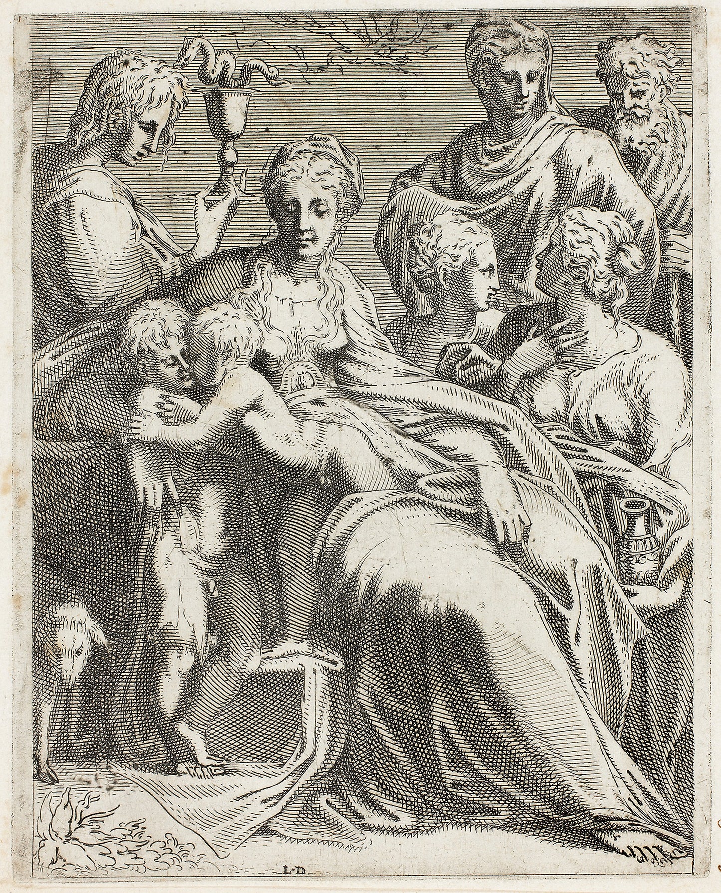 The Holy Family with Saints -  Léon Davent (French, active 1540-1560),  Poster Print Wall Art