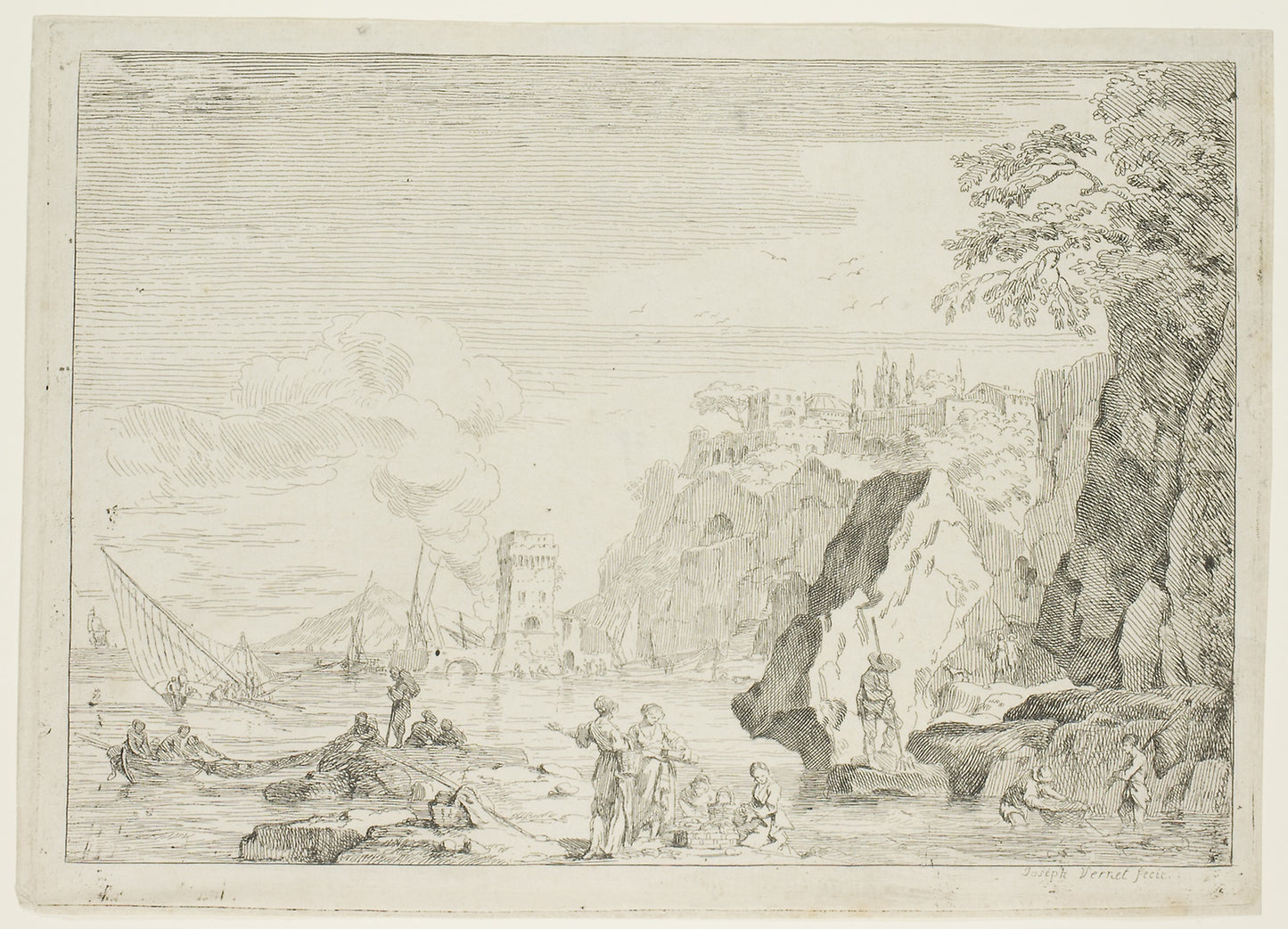 The Beach with the Large Tower -  Claude Joseph Vernet,  Poster Print Wall Art
