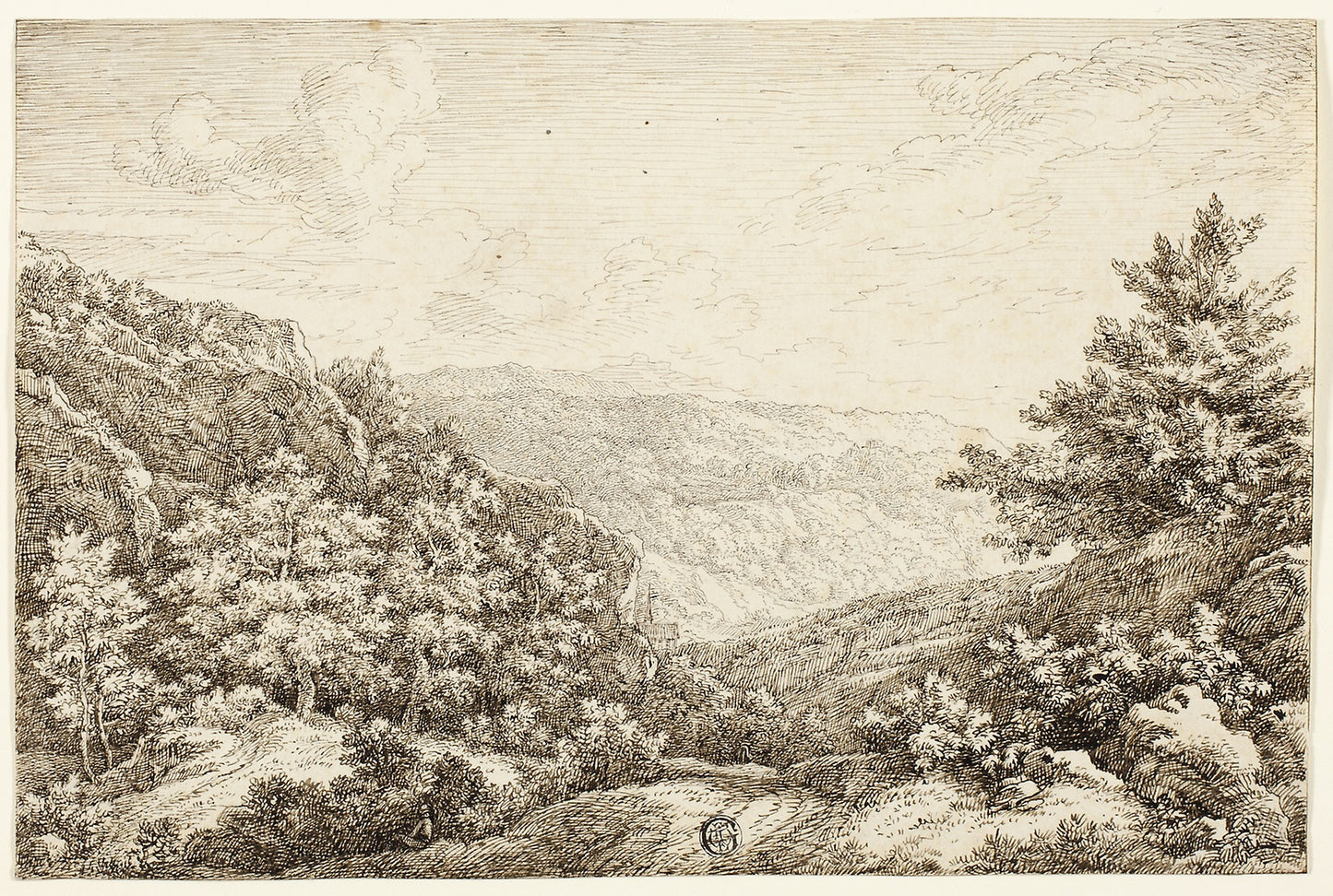 Landscape with Wooded Hills, Seated Figure -  Nicolaes Emmanuel Perij,  Poster Print Wall Art