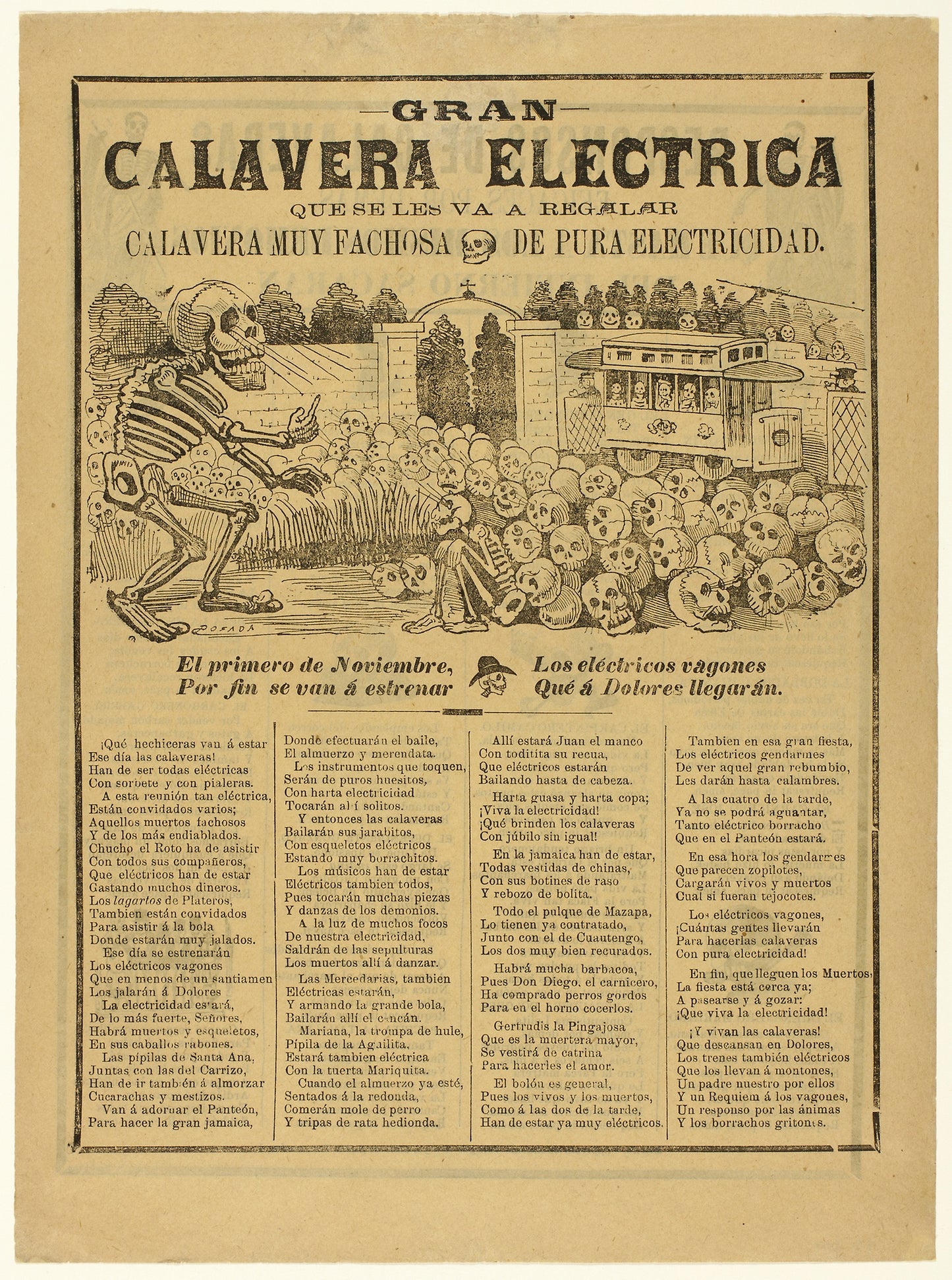 Grand Electric Calavera as a Present to You, A Calavera of Pure Electricity -  José Guadalupe Posada,  Poster Print Wall Art