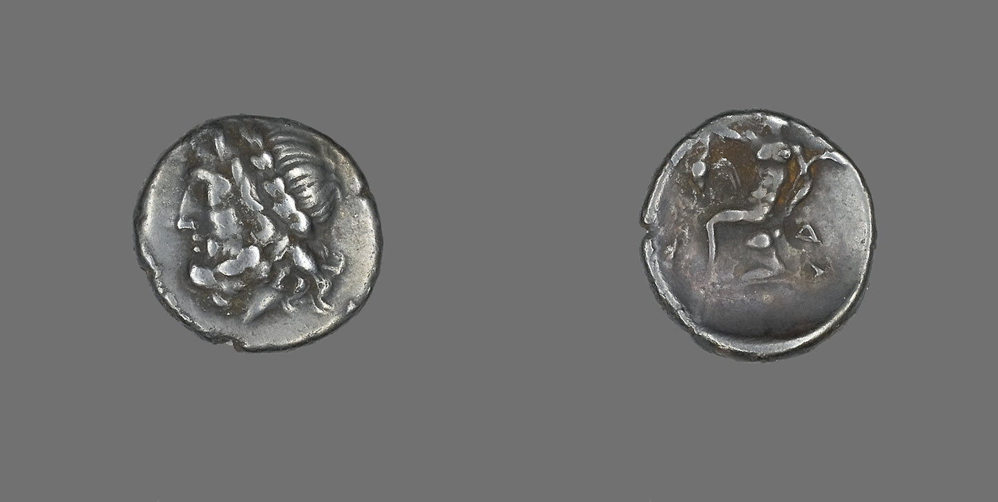 Hemidrachm (Coin) Depicting the God Zeus -  Greek, minted in Megalopolis,  Poster Print Wall Art
