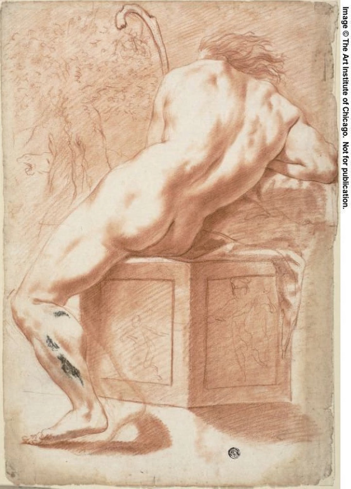 Back View of a Seated Male Nude Holding Shepherd's Crook -  Attributed to Filippo Ottani,  Poster Print Wall Art