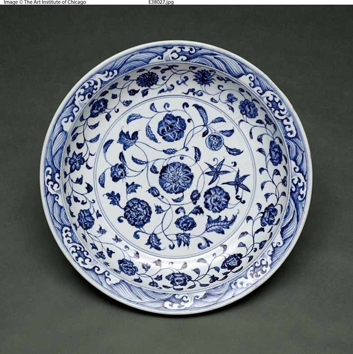 Blue and White 'Floral' Dish -  China,  Poster Print Wall Art