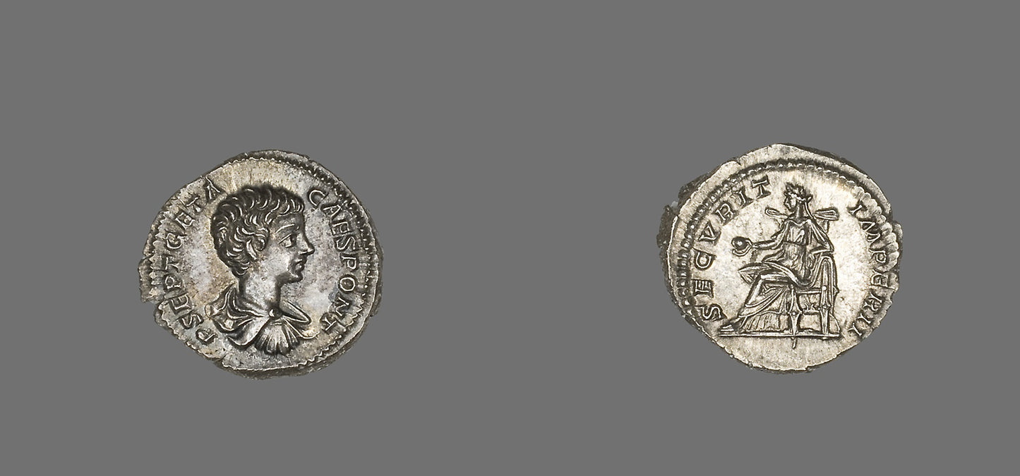 Denarius (Coin) Portraying Emperor Geta -  Roman,  Poster Print Wall Art