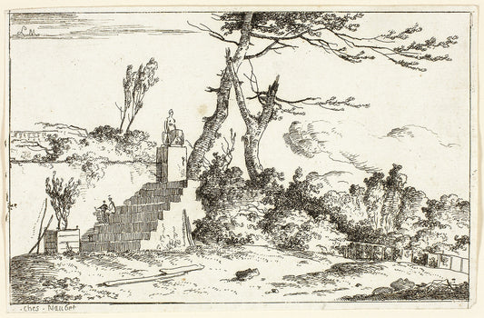Landscape with Classical Statue: Louis Gabriel Moreau,16x12"(A3) Poster