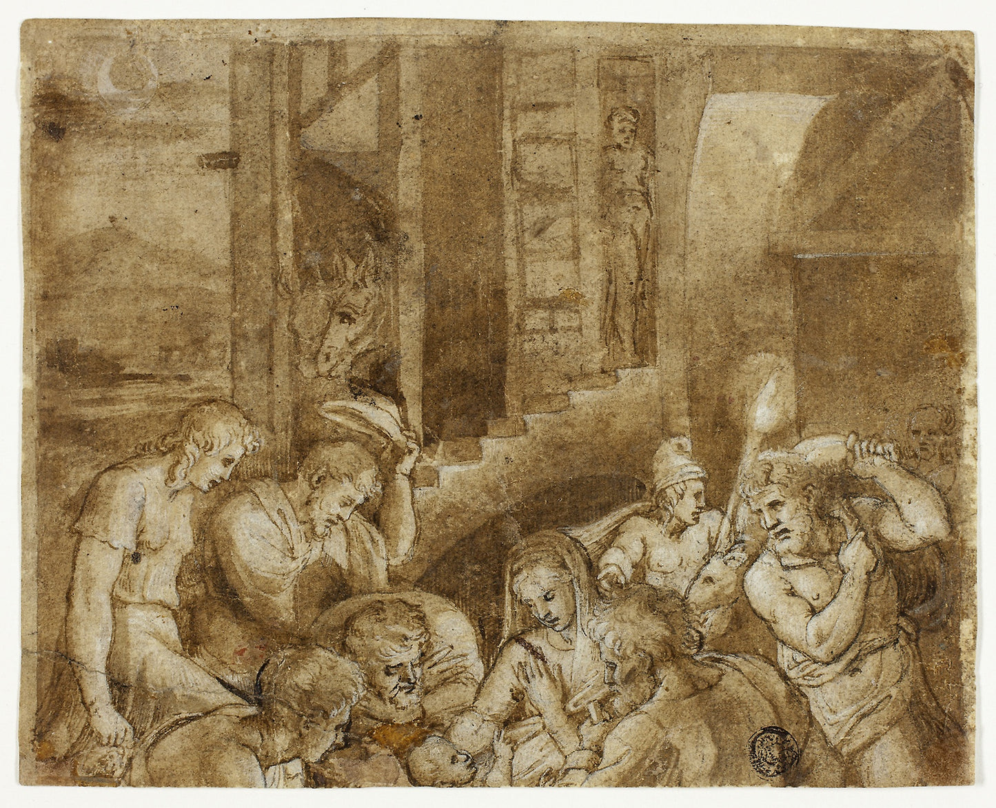 Adoration of the Shepherds -  Upper Half -  Giulio Pippi, called Giulio Romano, after,  Poster Print Wall Art