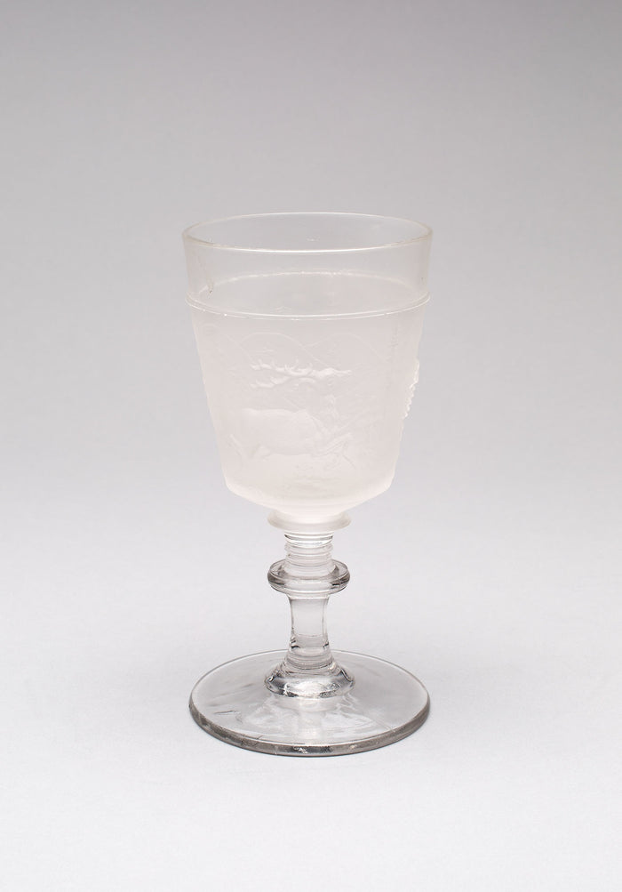Westward Ho!/Pioneer pattern goblet (one of a set of four): Gillinder and Sons, 1861–c. 1930,16x12