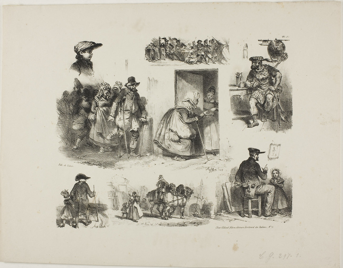 Sheet of Sketches -  Denis Auguste Marie Raffet (French, 1804-1860),  Poster Print Wall Art