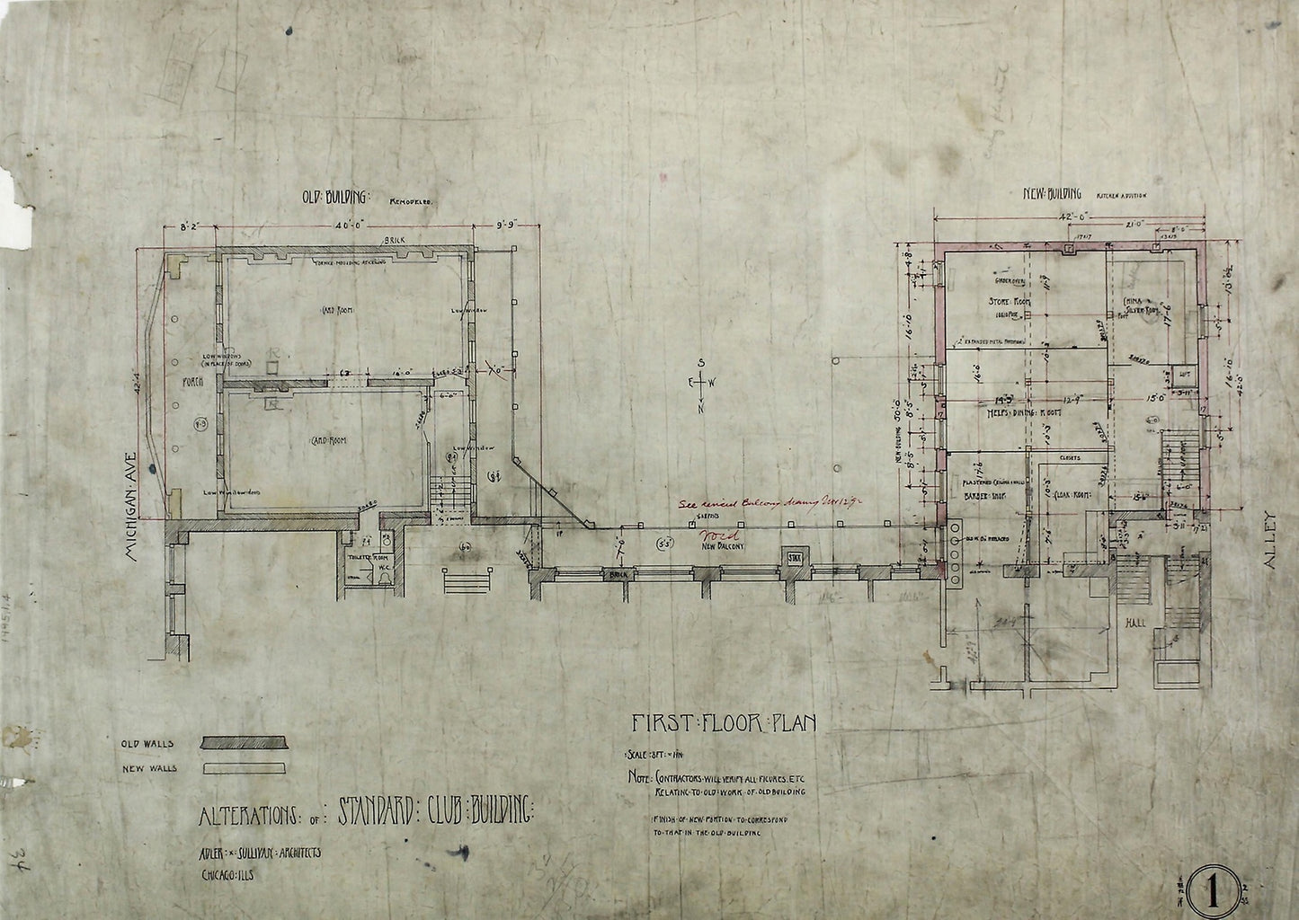 Standard Club Addition and Alterations, Elevations: Adler & Sullivan, Architects, Poster Print Wall Art