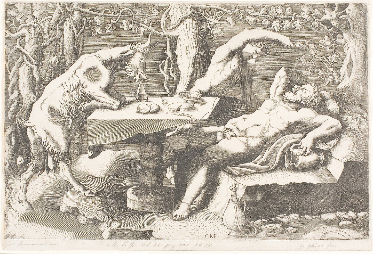 Satyr Trying to Wake Silenus with a Grapevine -  Giorgio Ghisi,  Poster Print Wall Art