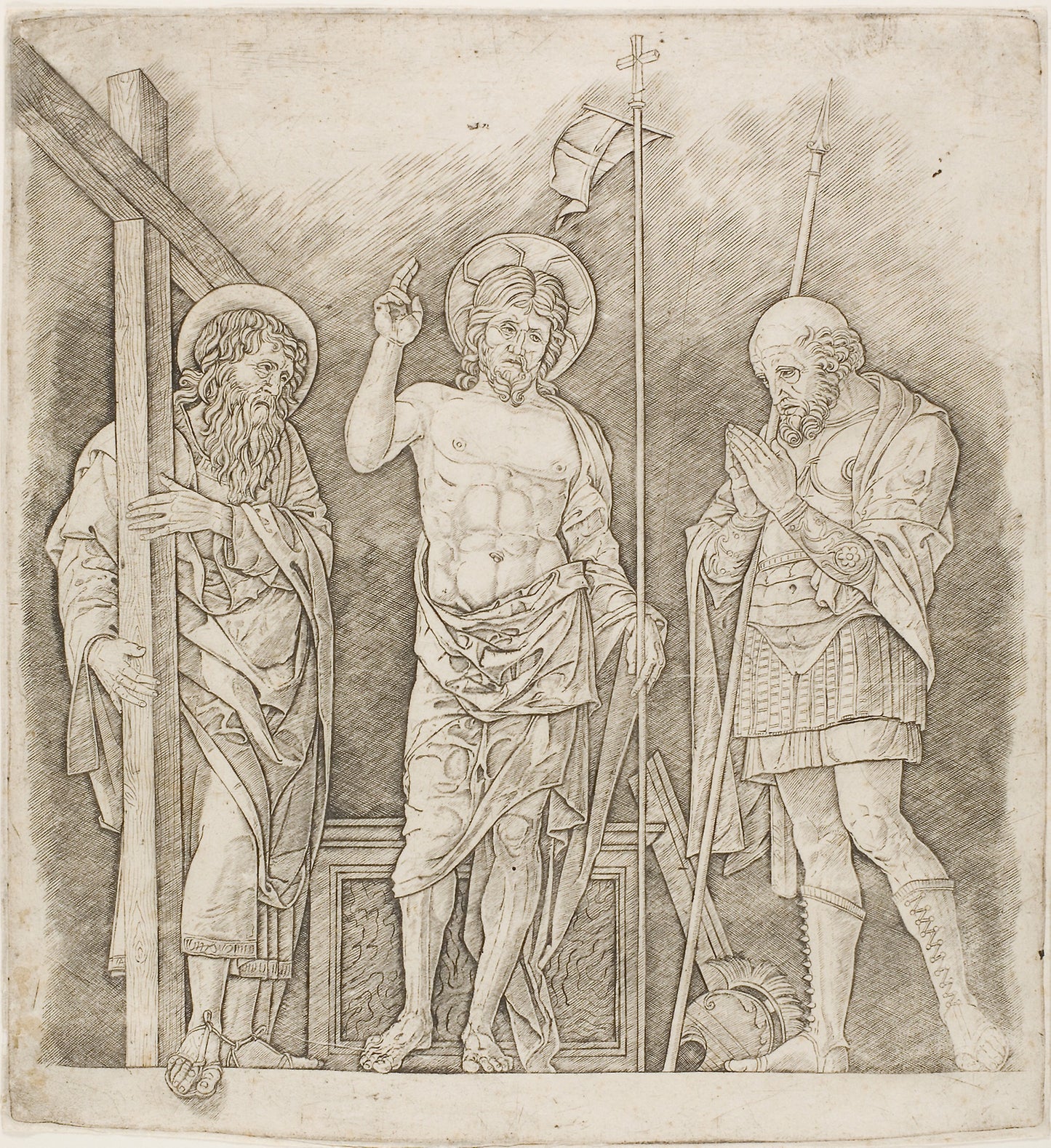 Risen Christ Between Saints Andrew and Longinus -  School of Andrea Mantegna,  Poster Print Wall Art