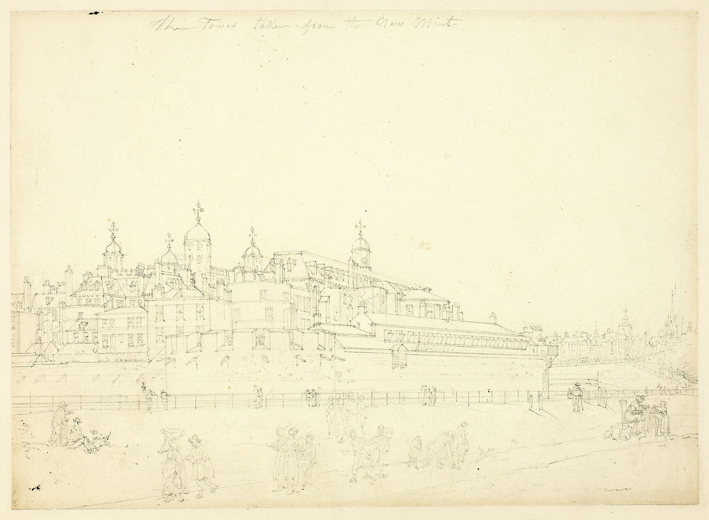 Study for The Tower Taken from the New Mint, from Microcosm of London -  Augustus Charles Pugin (English, born France, 1762-1832),  Poster Print Wall Art