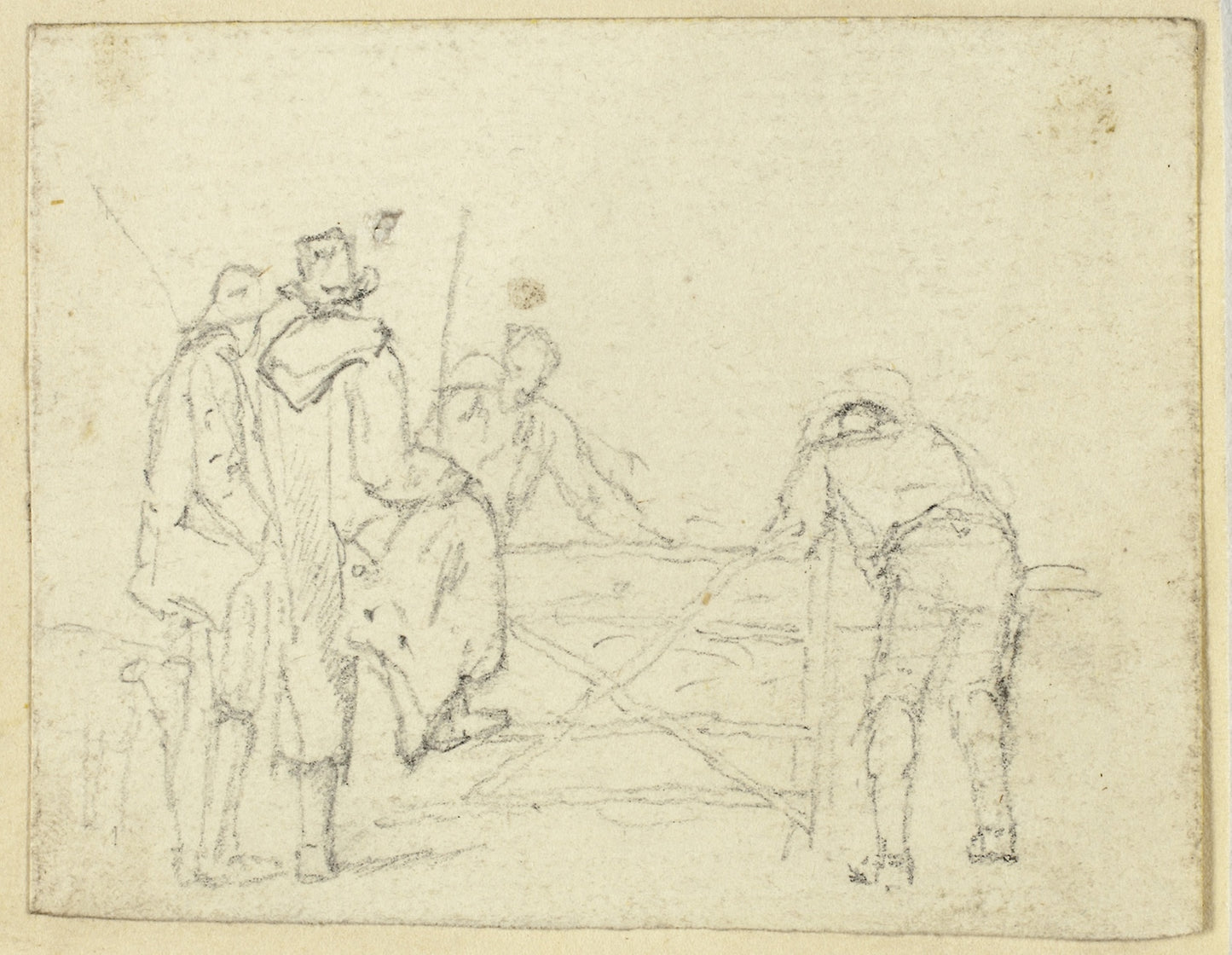 Five Figures at Gate -  William Henry Pyne,  Poster Print Wall Art