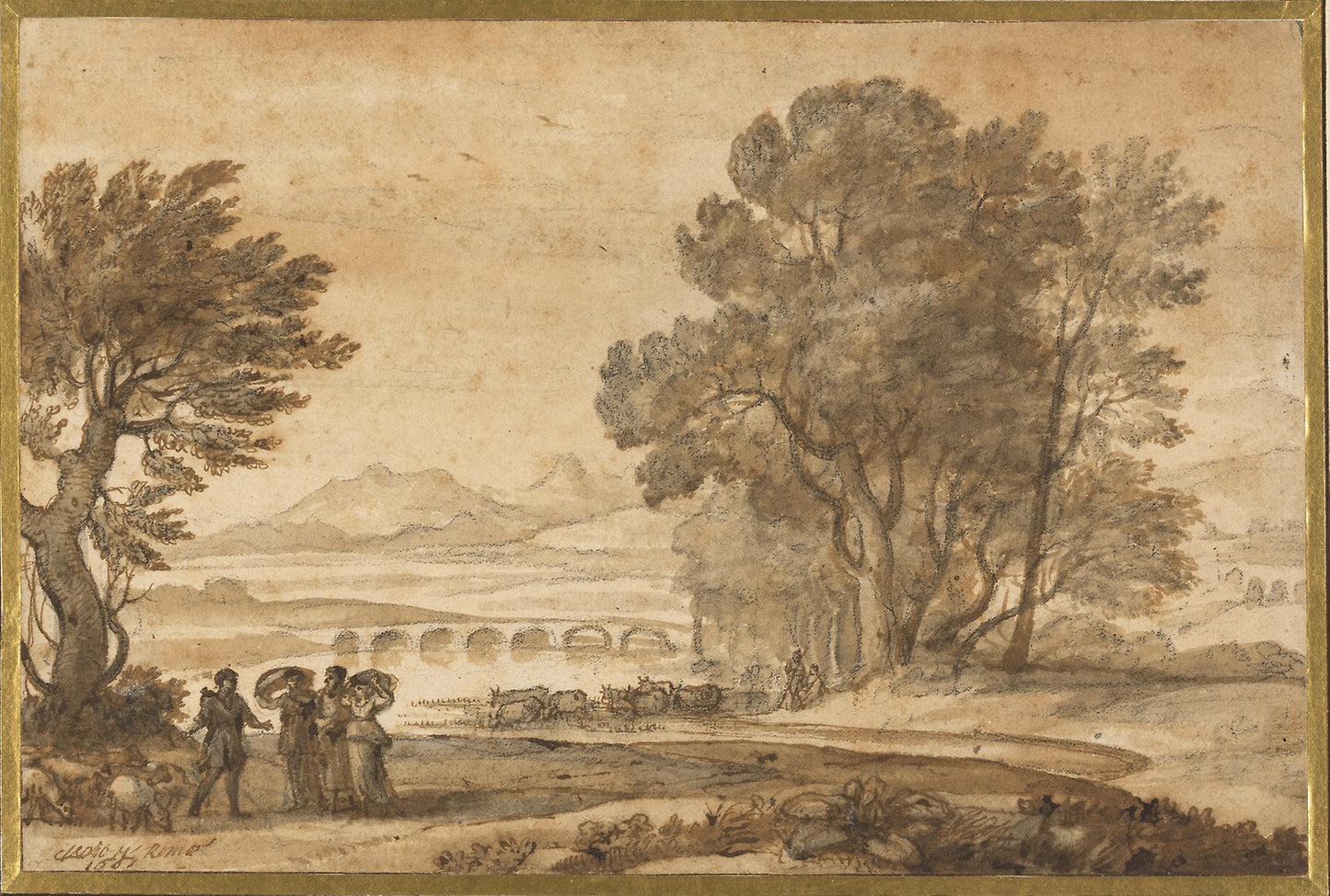 A Wooded River Landscape with Jacob, Laban, and His Daughters -  Claude Lorrain,  Poster Print Wall Art