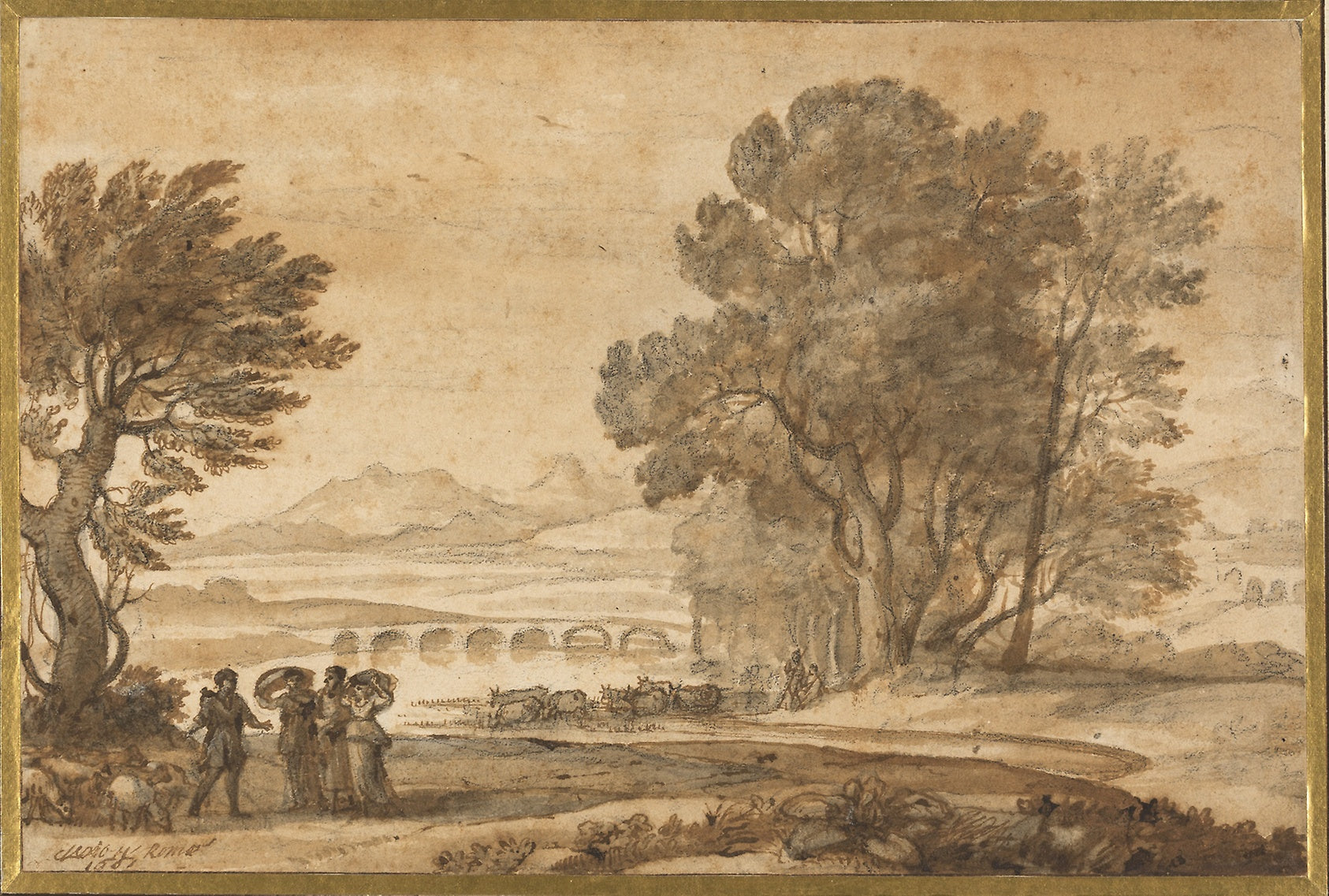 A Wooded River Landscape with Jacob, Laban, and His Daughters: Claude Lorrain,16x12"(A3) Poster