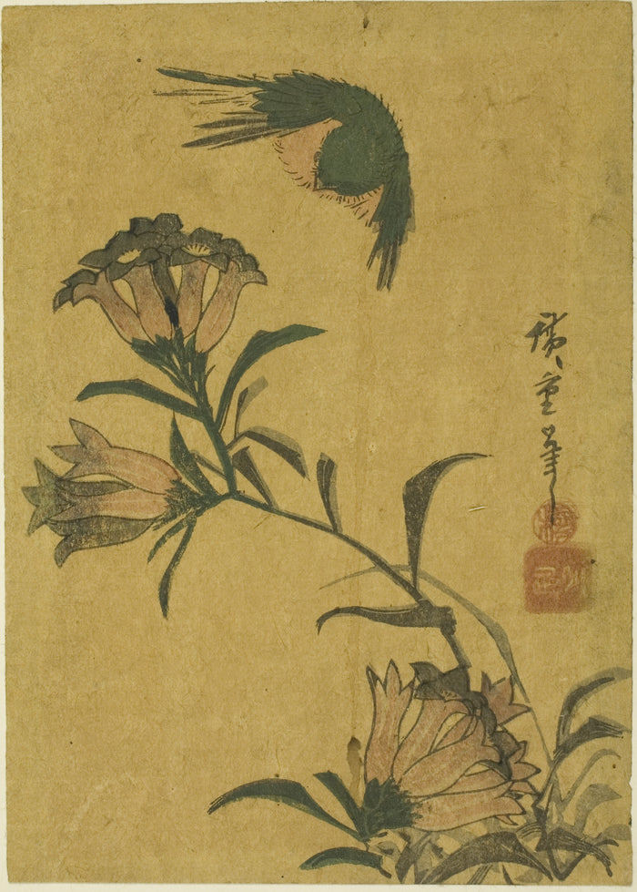 Bird and gentian: Utagawa Hiroshige ?? ??,16x12
