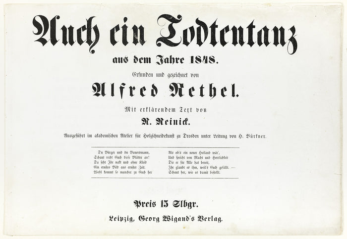 Auch ein Todtentanz, title page and text: Alfred Rethel,16x12