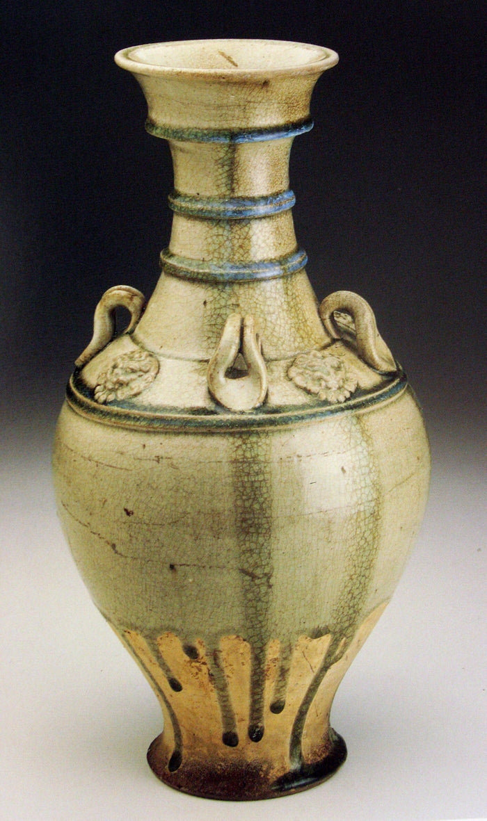 Vase (Hu) with Horizontal Bands, Loop Handles, and Lionlike Medallions: China,16x12