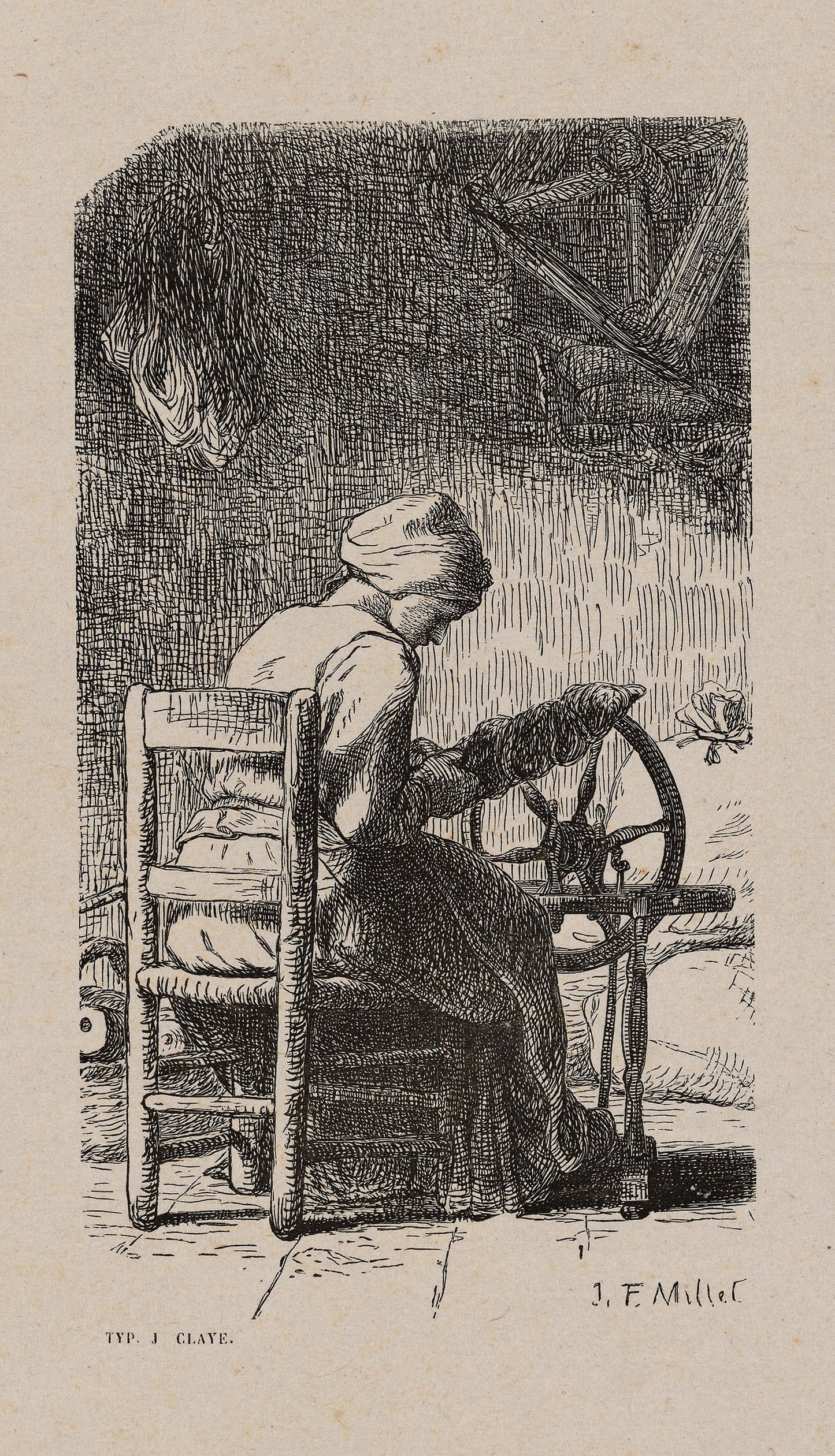 Woman Spinning -  Jacques Adrien Lavieille (French, 1818-1862),  Poster Print Wall Art