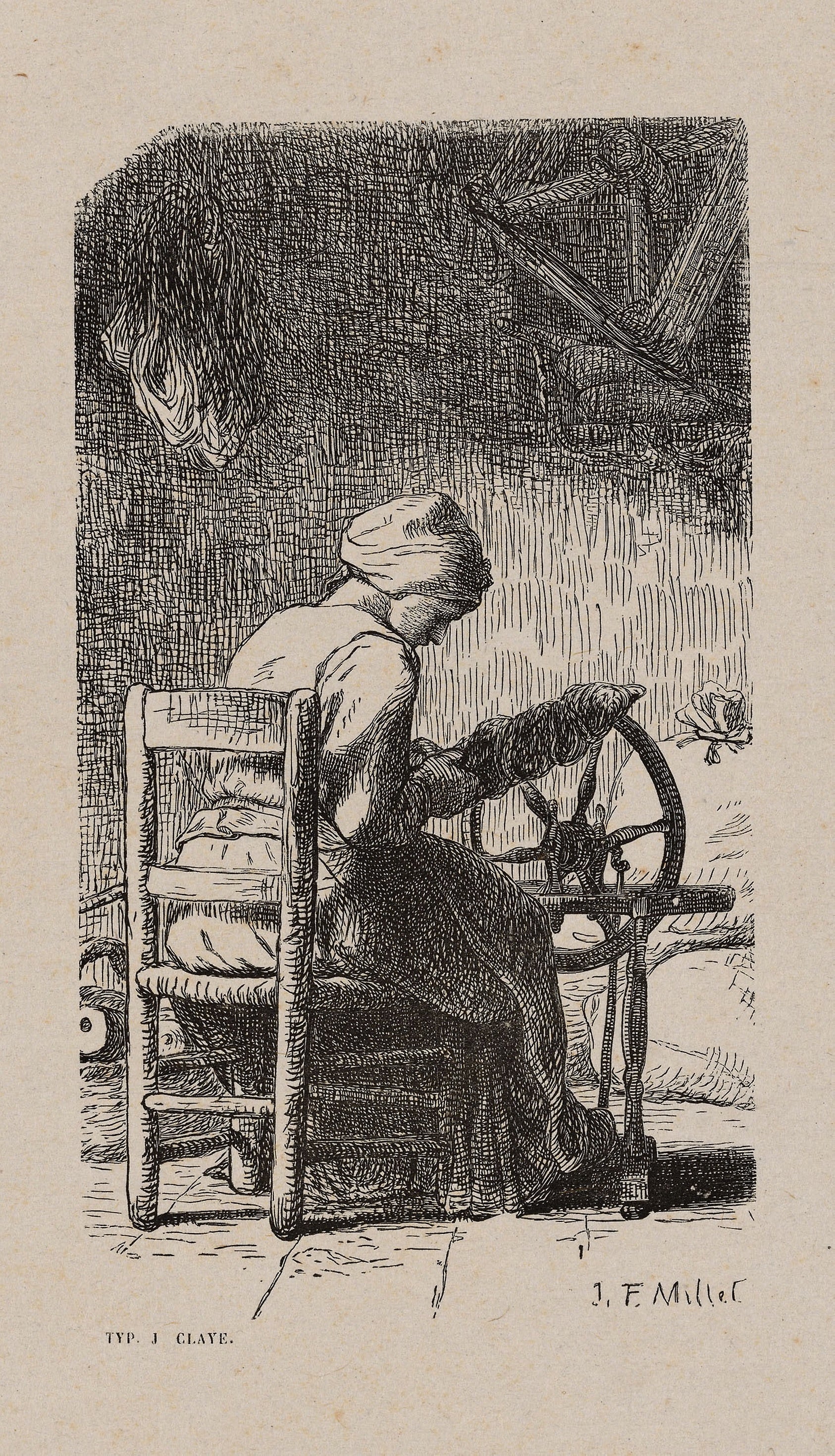 Woman Spinning: Jacques Adrien Lavieille (French, 1818-1862),16x12"(A3) Poster