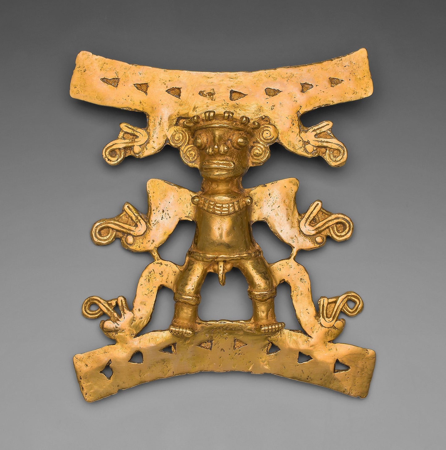 Pendant Depicting a Male Figure with Saurian Heads Emerging from Body -  Veraguas,  Poster Print Wall Art