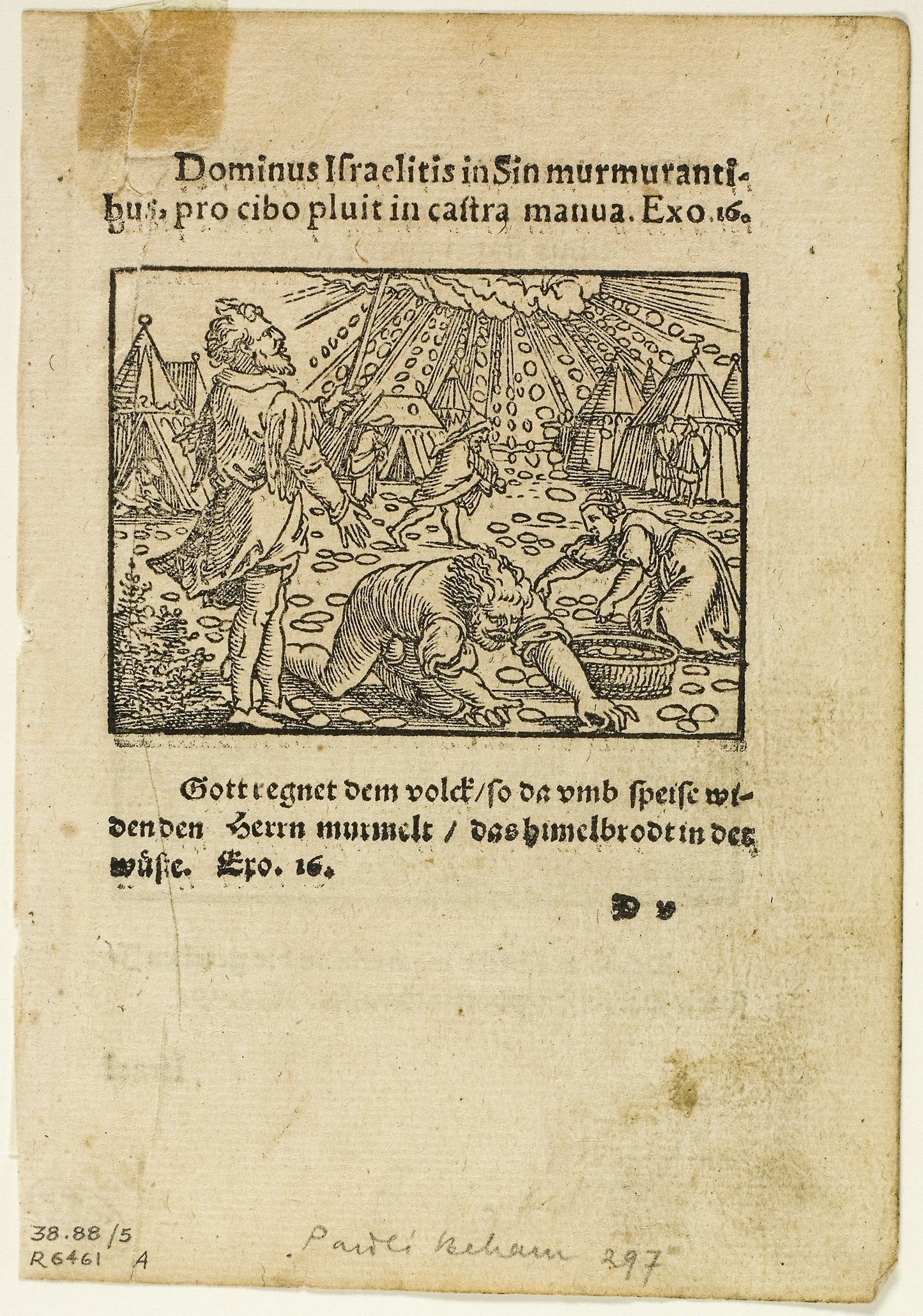 The Rain of Manna from Biblische Historien Künstlich fürgemalt, plate five from Woodcuts from Books of the XVI Century -  Sebald Beham (German, 1500-1550),  Poster Print Wall Art