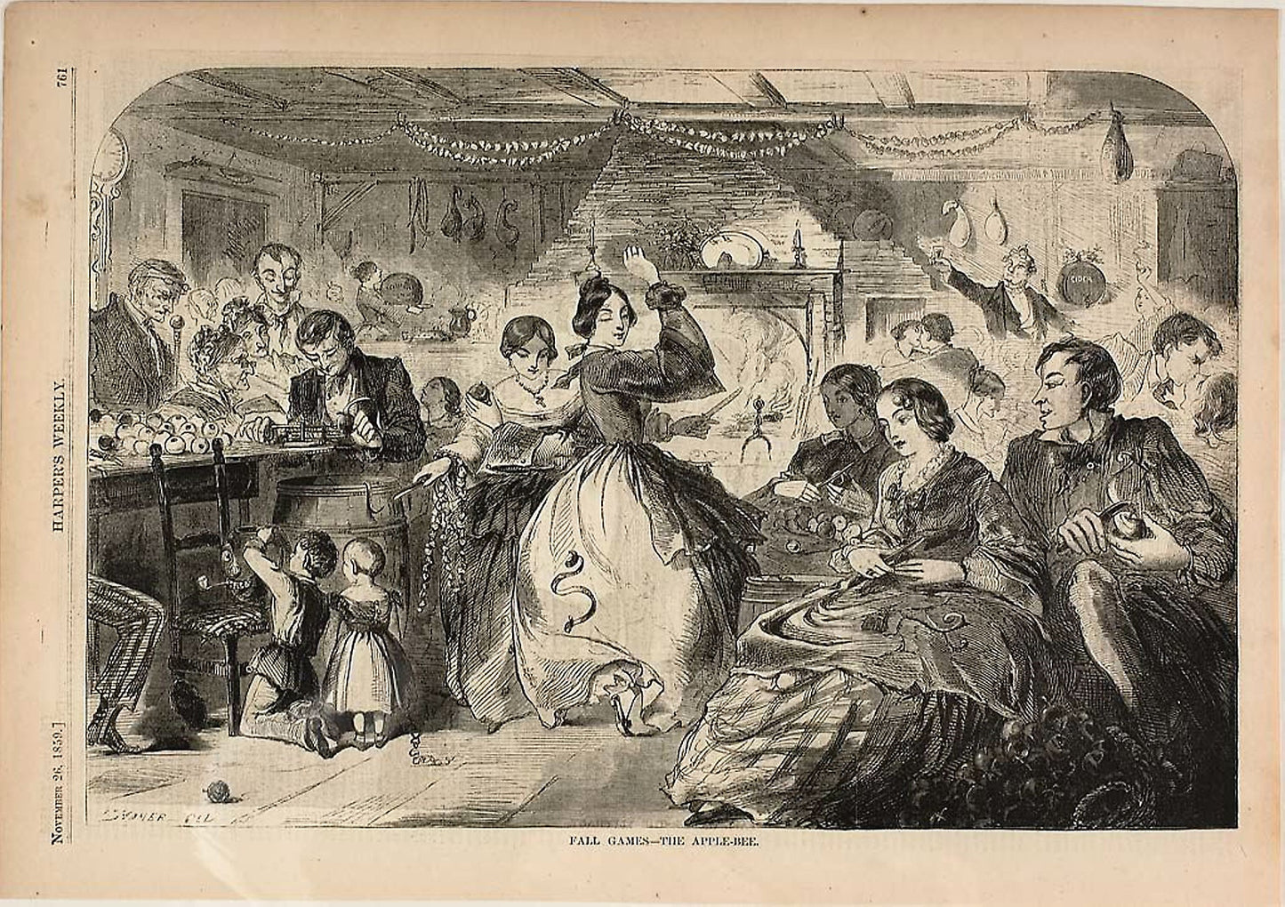Fall Games—the Apple-Bee -  Winslow Homer (American, 1836-1910),  Poster Print Wall Art